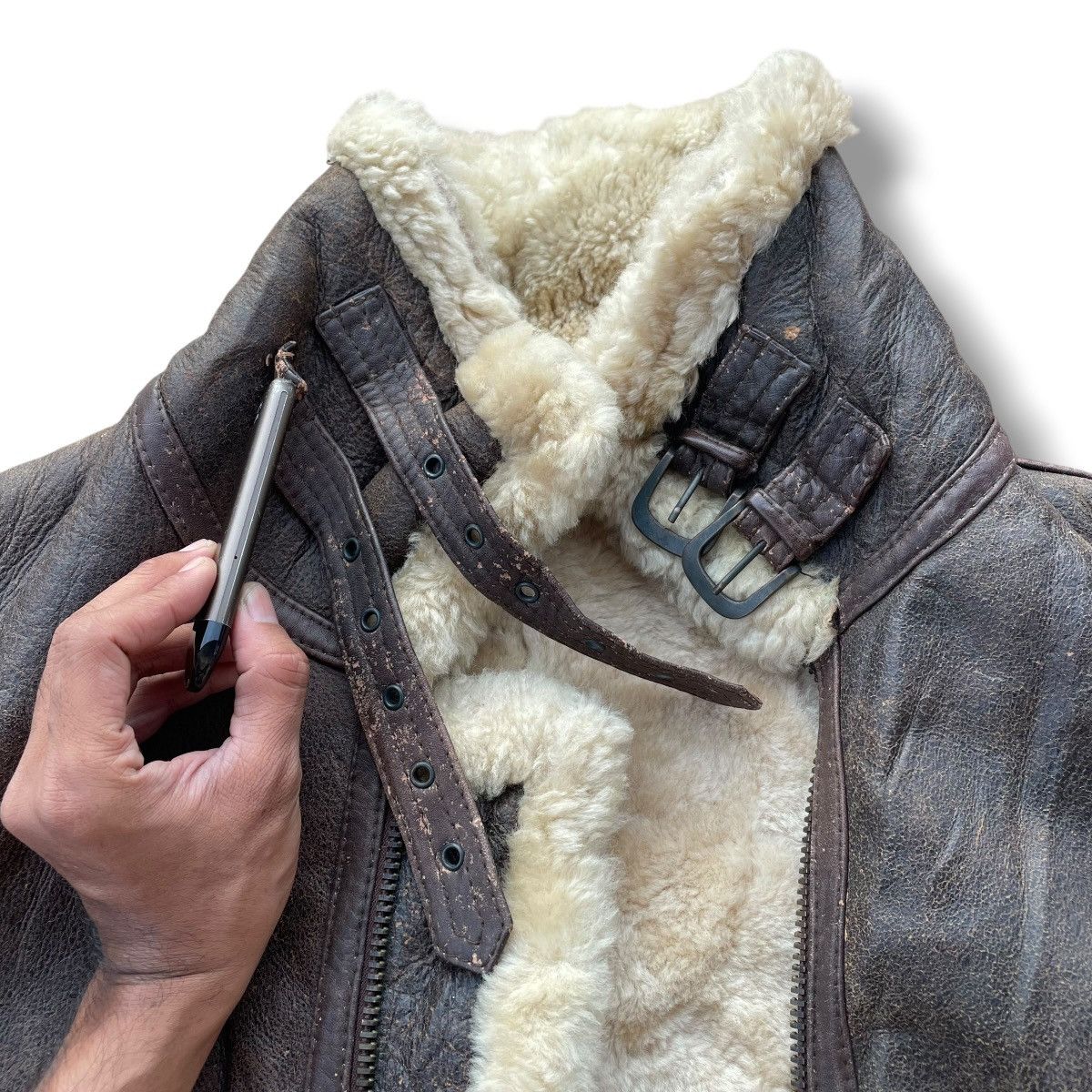 Genuine Leather VINTAGE SPRAZZO MODA SPORTIVO B3 SHEARLING FUR JACKET Size US L / EU 52-54 / 3 - 4 Thumbnail