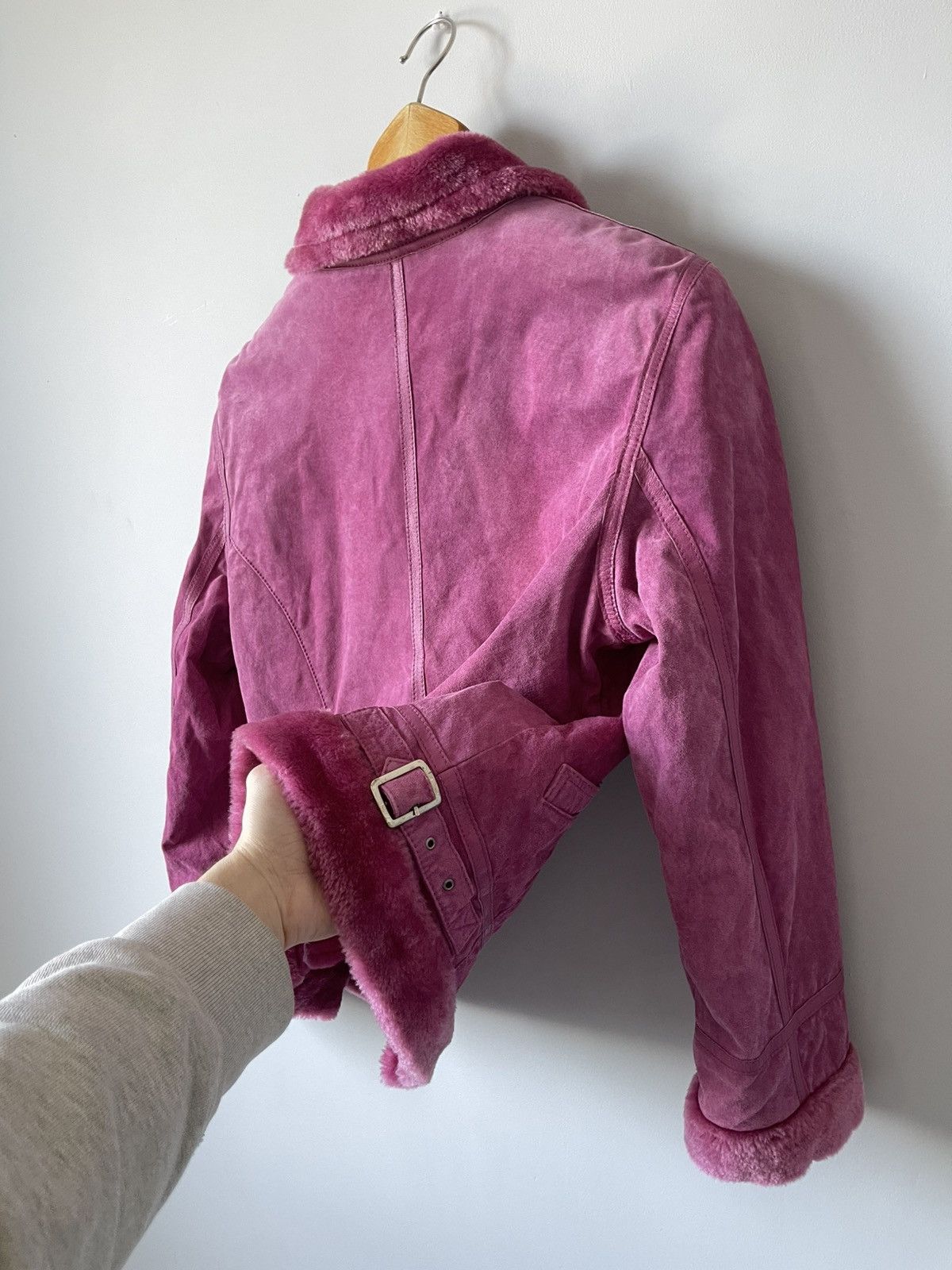 Japanese Brand Vintage Y2k Faux Fur Pink Suede Leather Japan Archive Jacket Size L / US 10 / IT 46 - 15 Thumbnail