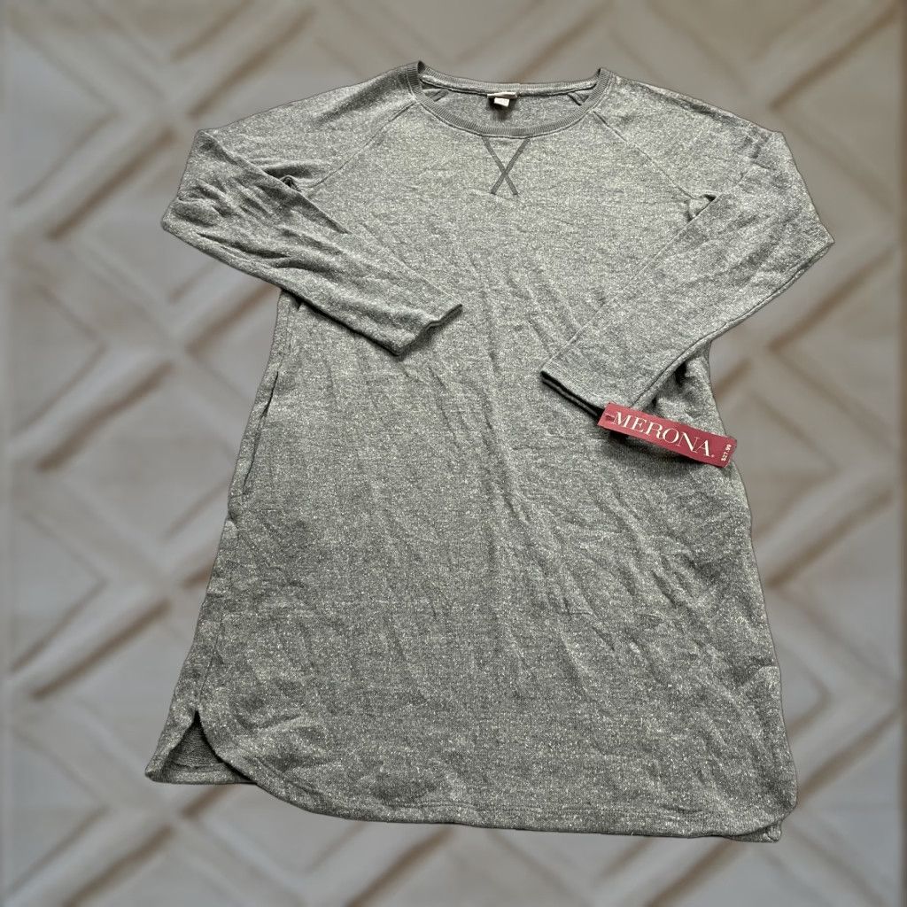 Merona Merona Sweatshirt Shift Dress Womens XS Gray Long Sleeve Round Neck NWT New / Classic Casual Knit Midi Dress Size XS / US 0-2 / IT 36-38 - 1 Thumbnail