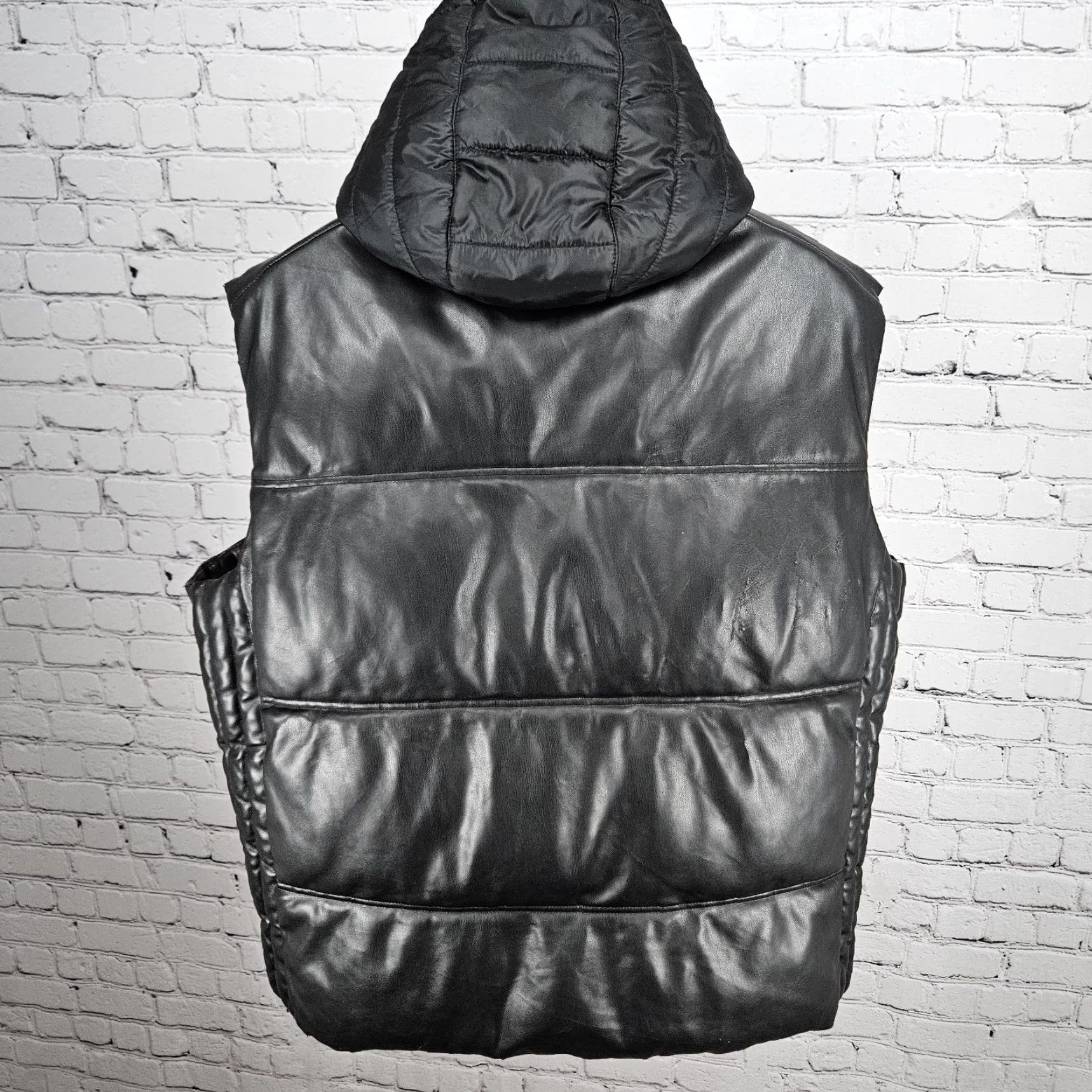 Sean John Sean John Black Faux Leather Vest Full Zip Hooded Puffer Insulated XL Size US XL / EU 56 / 4 - 2 Thumbnail