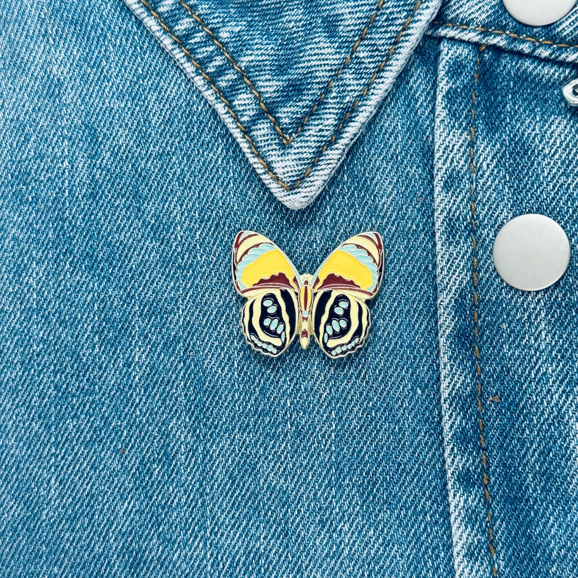 Other Butterfly Moth Enamel Pin Badge Yellow Teal Gold Metal Insec Size ONE SIZE - 1 Thumbnail
