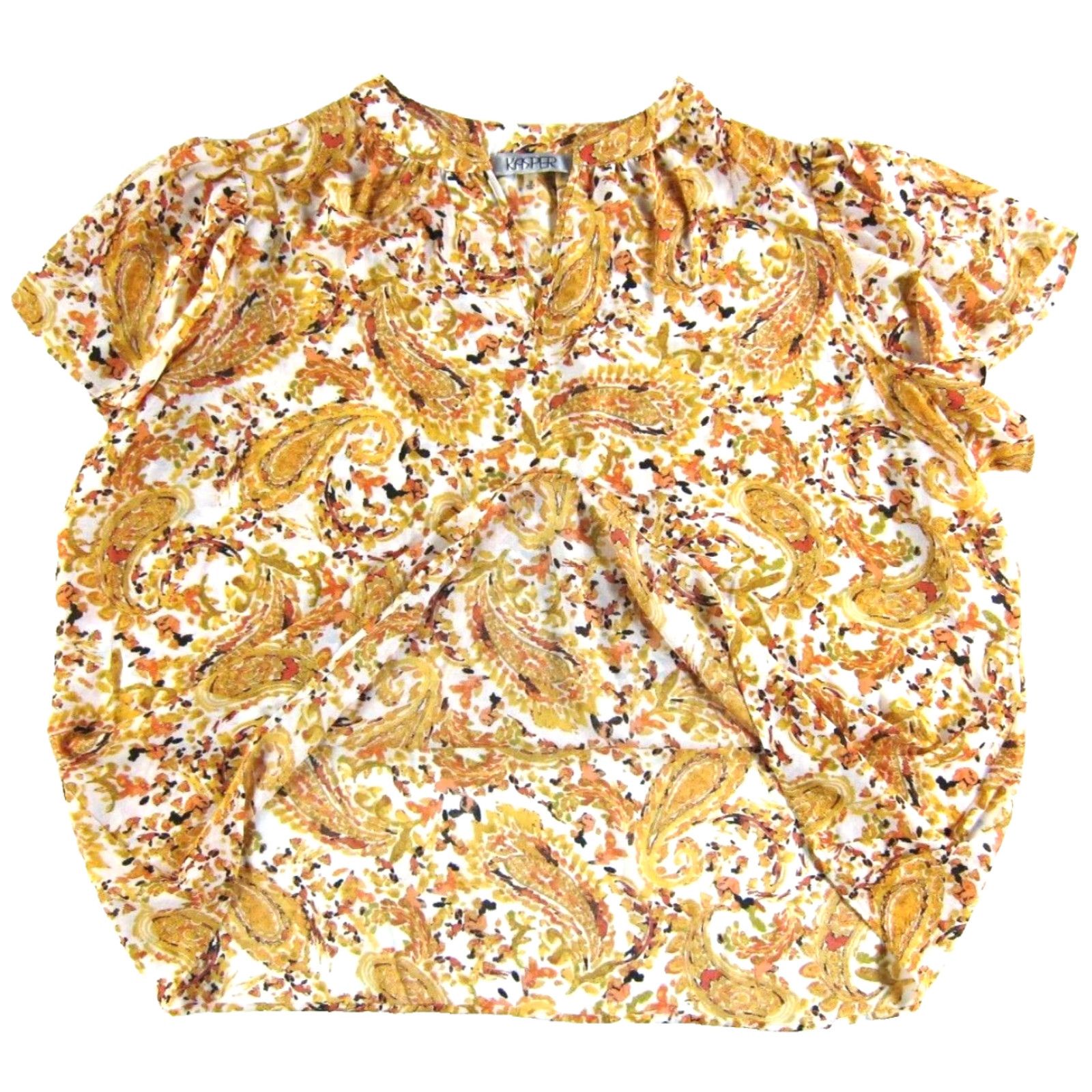 Kasper VINTAGE Kasper Blouse 3X Tunic Paisley NWT V-Neck Short Sleeve Orange Floral Shirt Womens Size XXL / US 16-18 / IT 52-54 - 5 Thumbnail