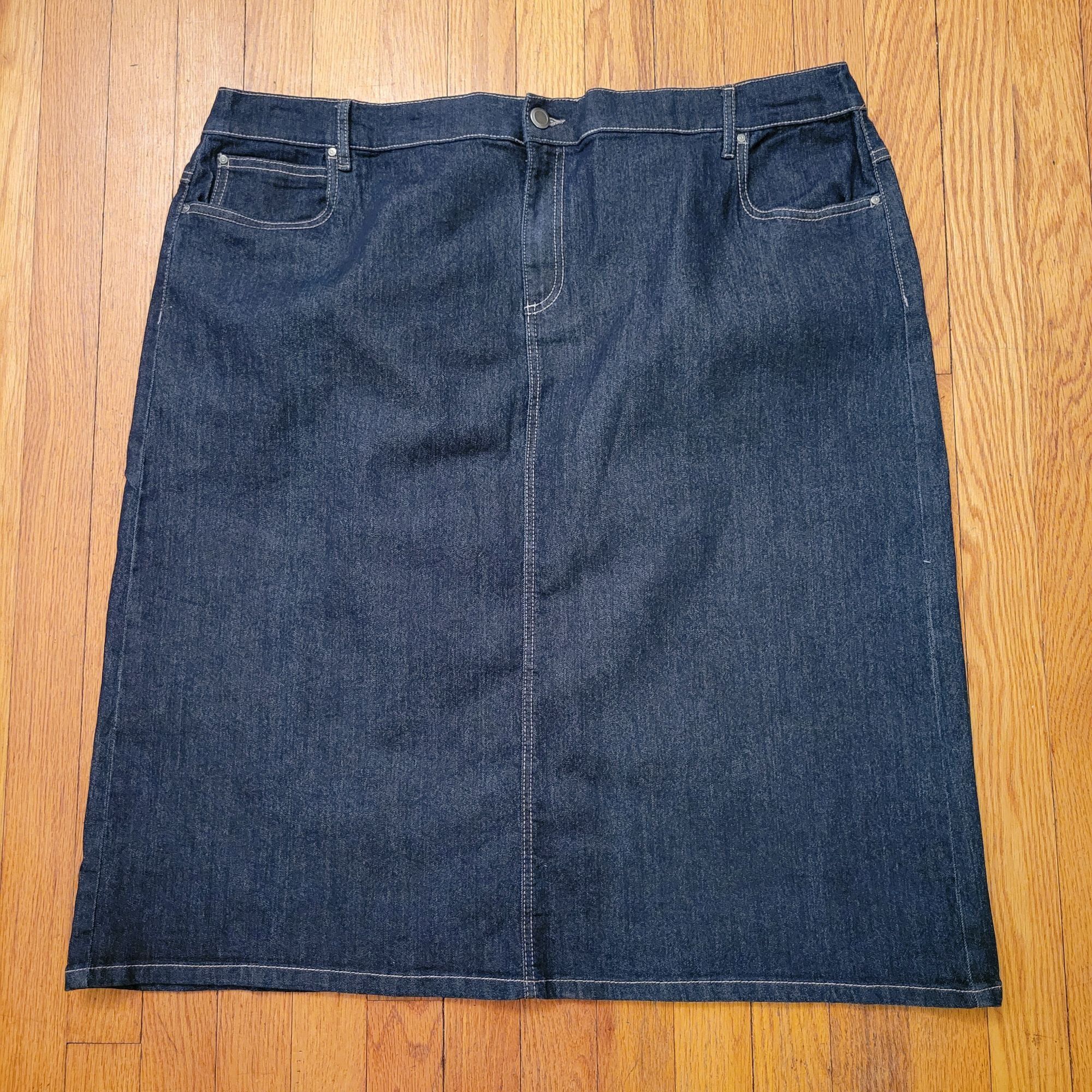Vintage N Touch Denim Skirt 20W Dark Wash Cotton Blend Stretch Back Size 42" / US 20 - 1 Thumbnail