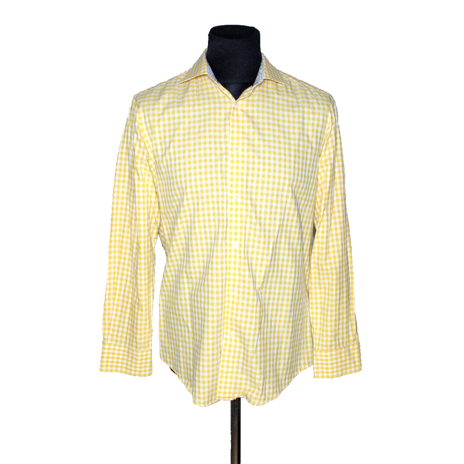 BUGATCHI BUGATCHI UOMO Yellow Check Button Up Long Sleeve Shirt Sz L Size US L / EU 52-54 / 3 - 1 Thumbnail