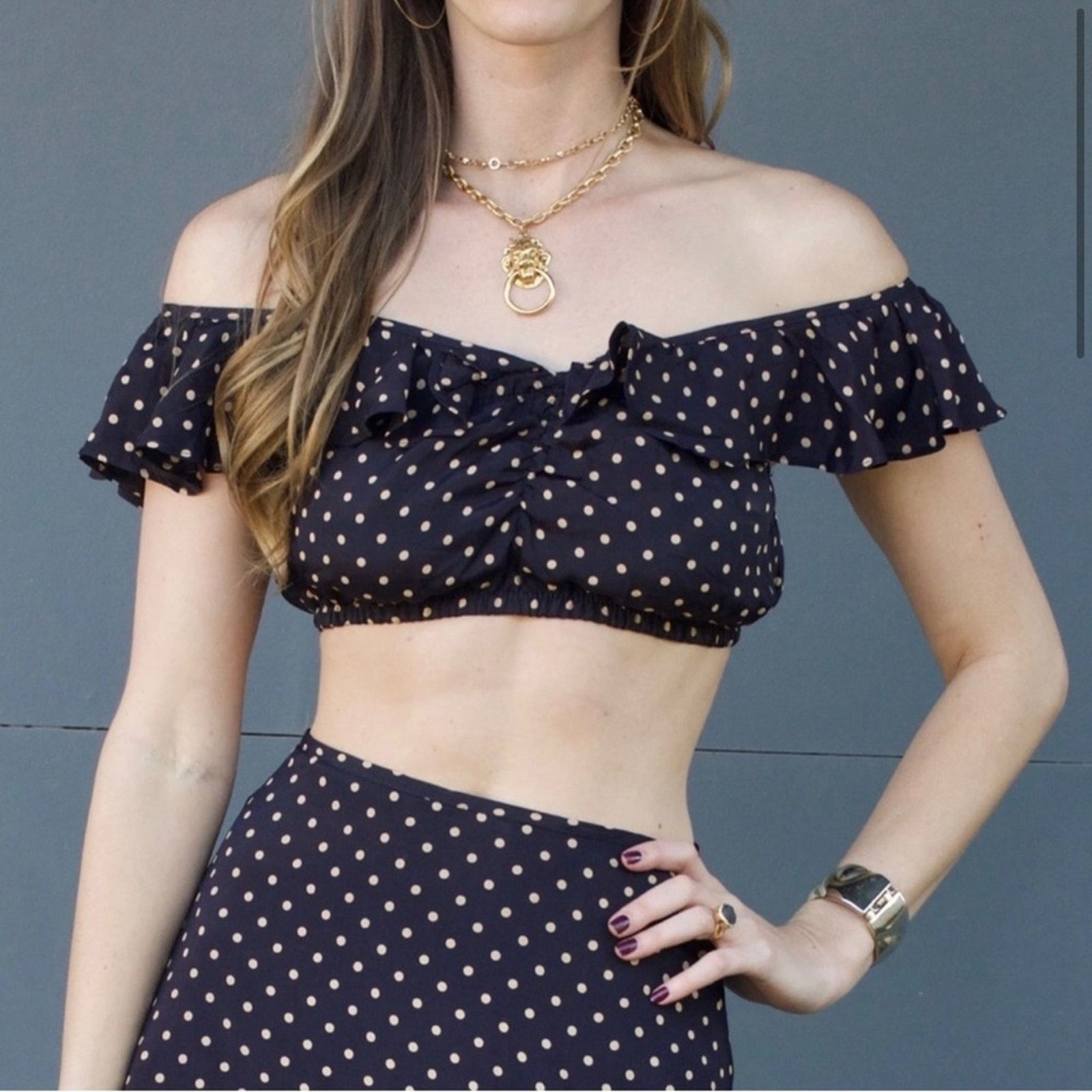 For Love & Lemons For Love & Lemons Polka Dot Crop Blouse - Size Medium Size M / US 6-8 / IT 42-44 - 1 Thumbnail