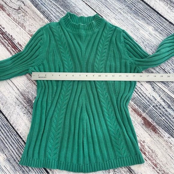 Vintage Vintage Kelly Green Cable-Detail Mock-Neck Sweater Size M / US 6-8 / IT 42-44 - 7 Thumbnail