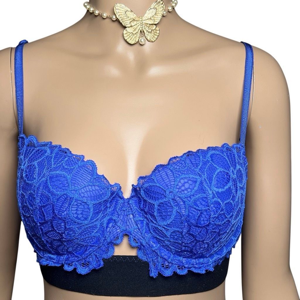 Victoria's Secret NWT Victoria’s Secret PINK Blue Floral Lace Push Up Bra 34C Size ONE SIZE - 1 Thumbnail