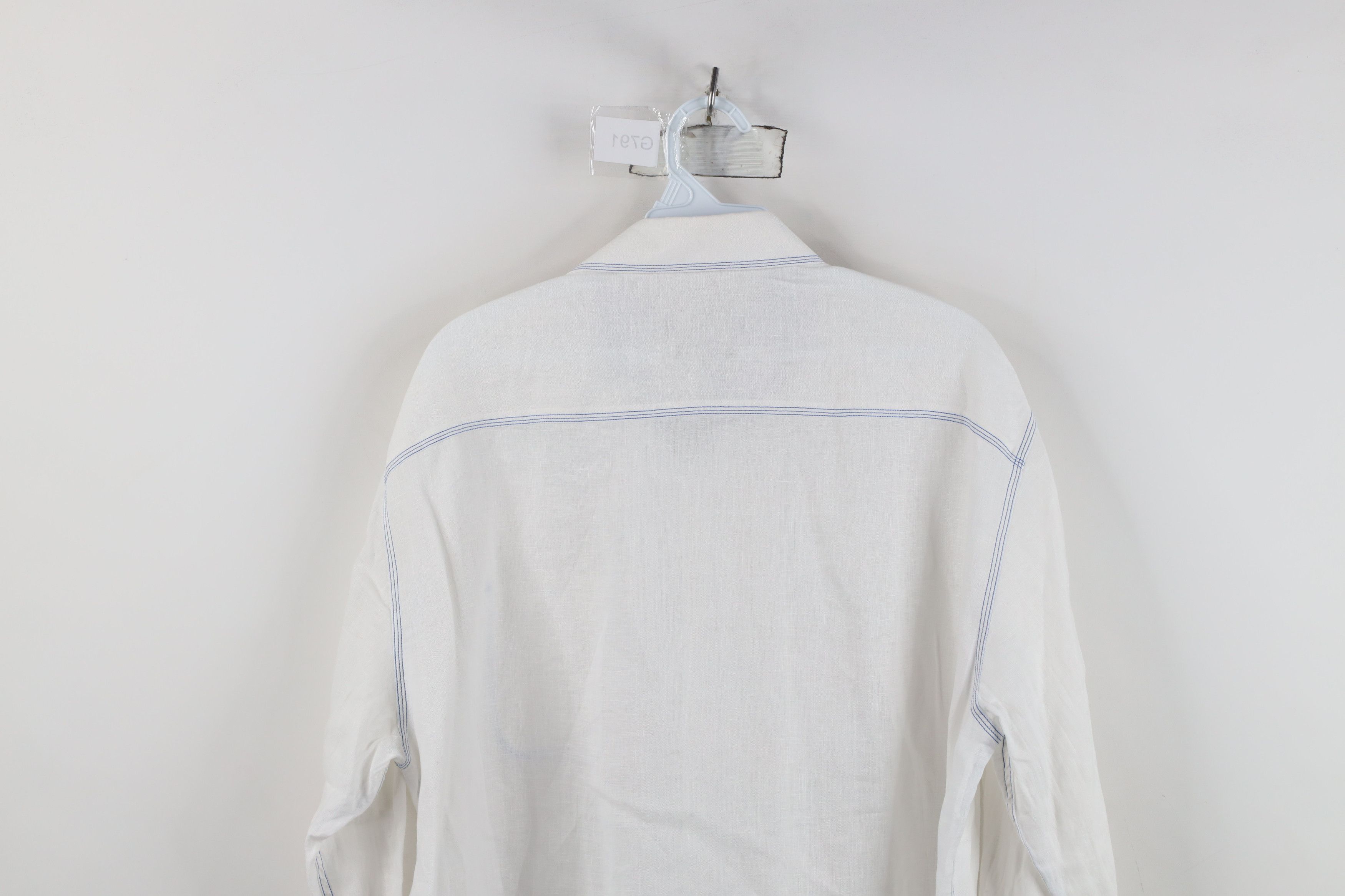 Vintage Bugatchi Uomo Fit Sheer Linen Collared Button Shirt White Size US L / EU 52-54 / 3 - 12 Thumbnail
