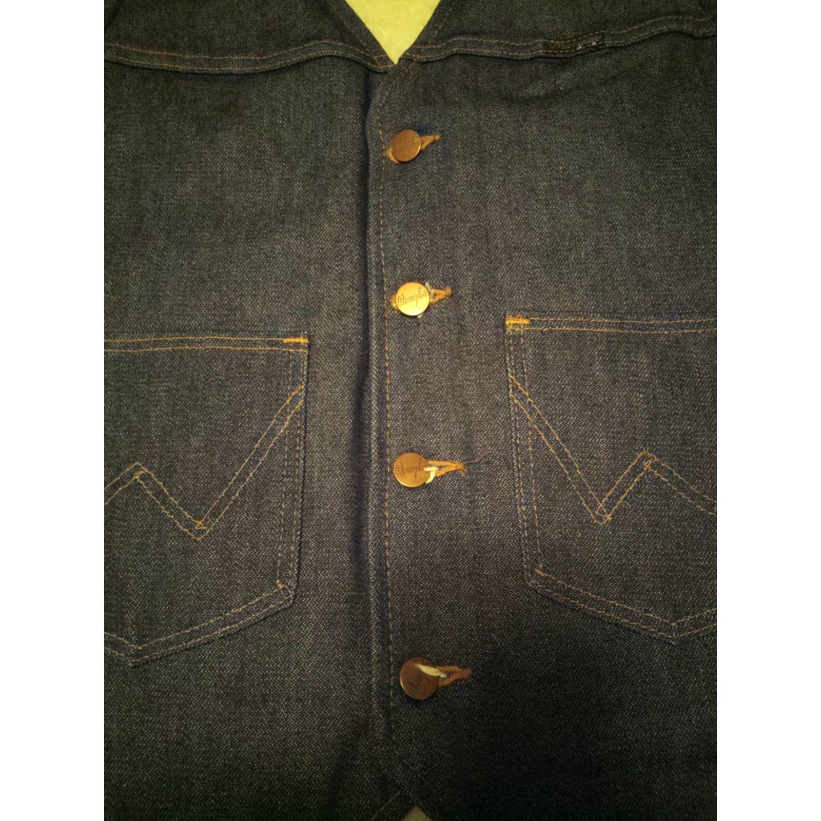 Wrangler VTG Wrangler Denim SHERPA Lined VEST Biker Western USA Medium M Mens Blue Cotton Denim Vest Size US 31 - 3 Thumbnail