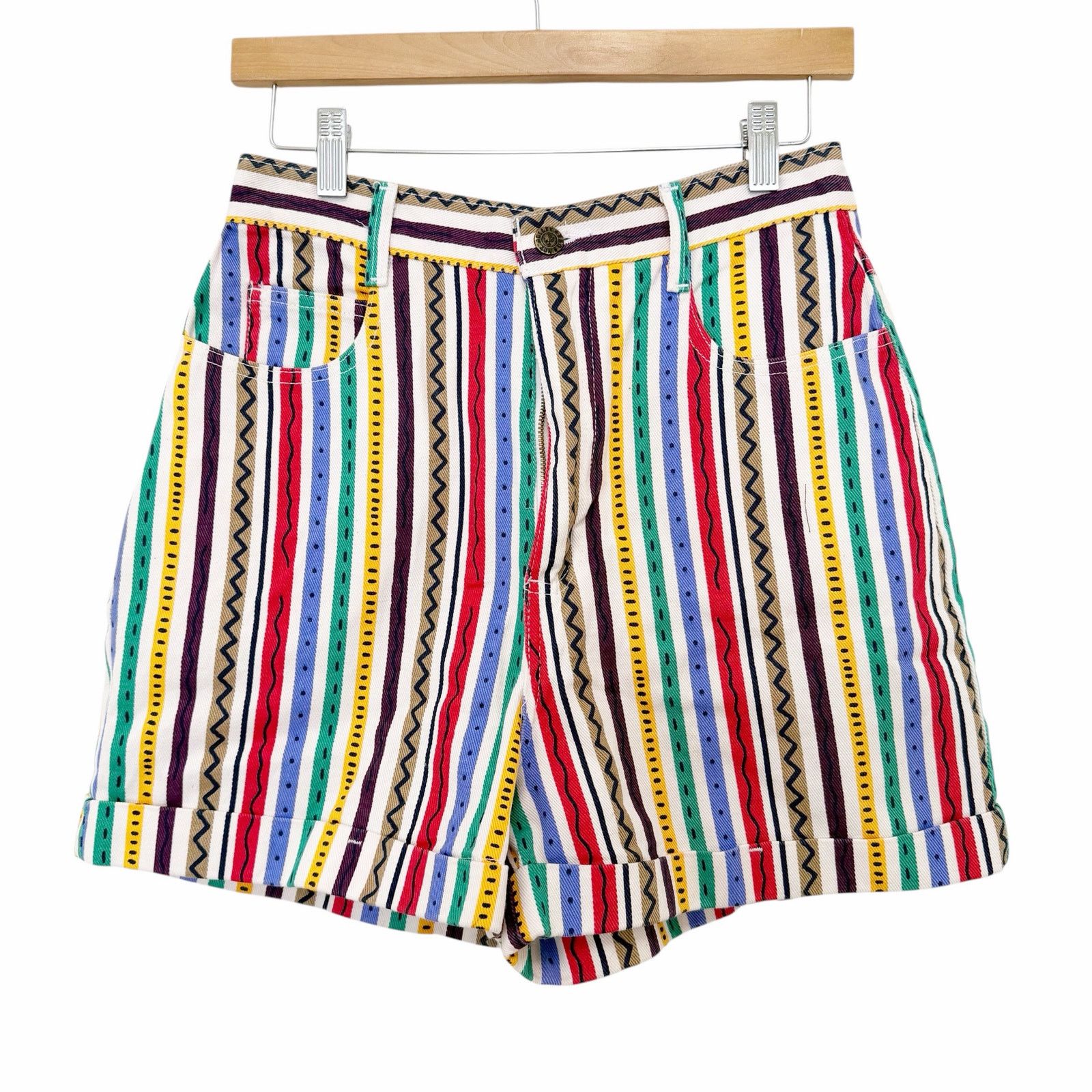 Other Vintage Not Guilty Striped Printed Jean Shorts Sz 11/12 Size 27" / US 4 / IT 40 - 1 Thumbnail