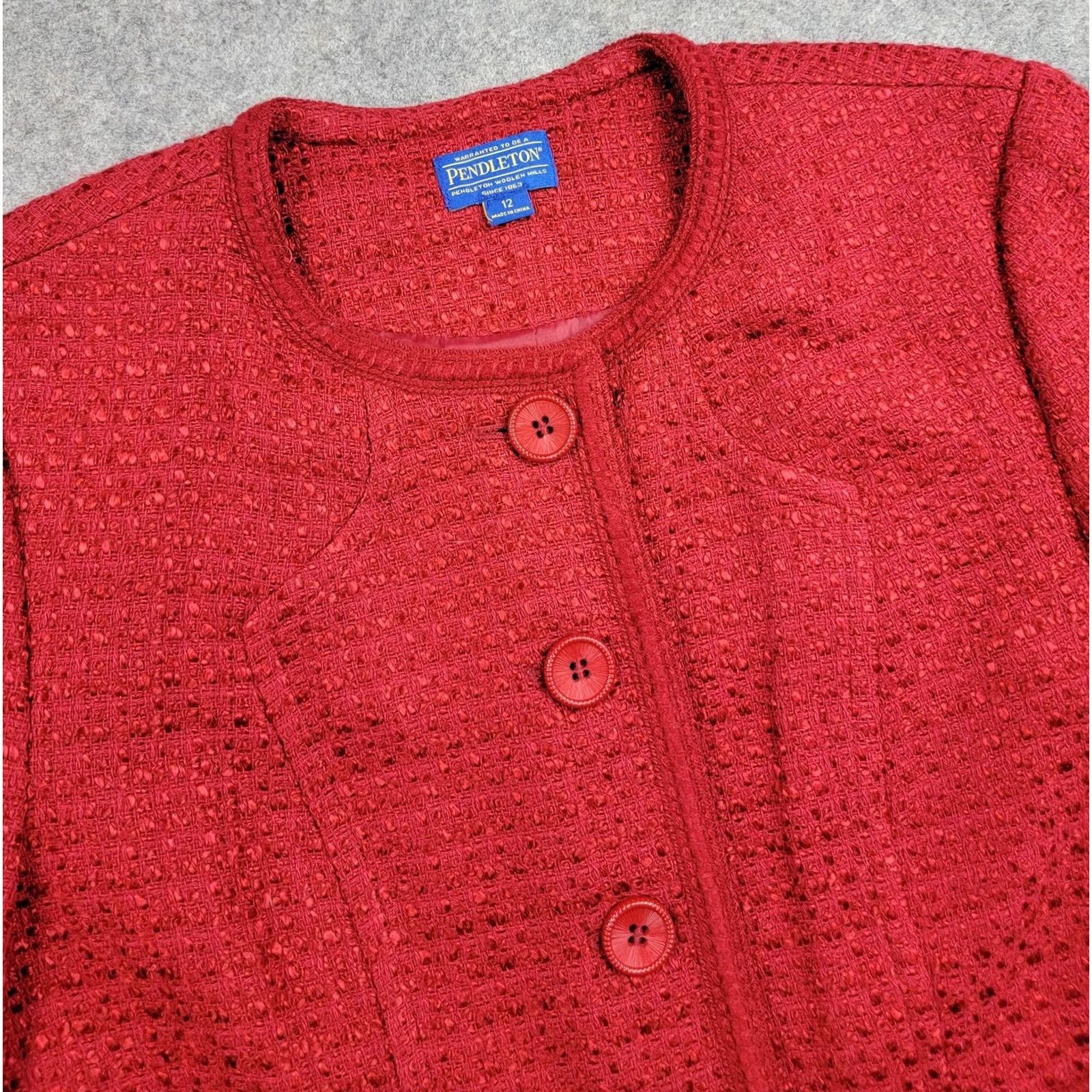 Pendleton Pendleton Blazer Womens 12 Red Tweed Lined Button Front Classic Jacket Blazer Business Casual Workwear Womens Regular Front Pockets Size XL / US 12-14 / IT 48-50 - 2 Thumbnail