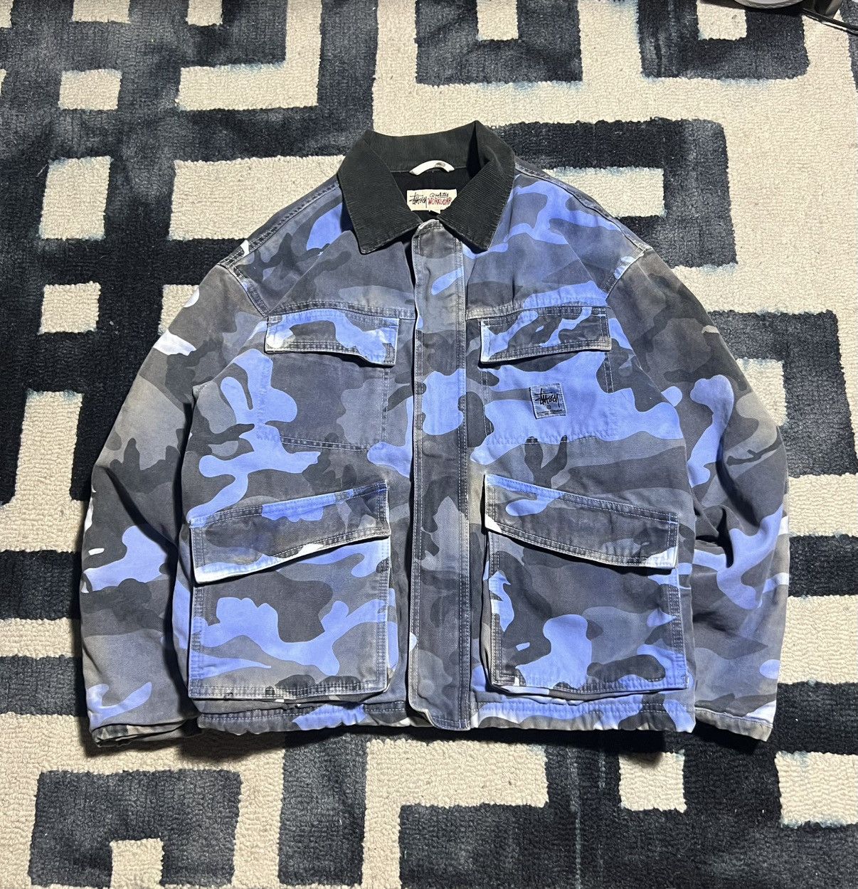 Stussy Stussy jacket camo blue outerwear workwear winter fall Size US S / EU 44-46 / 1 - 1 Thumbnail