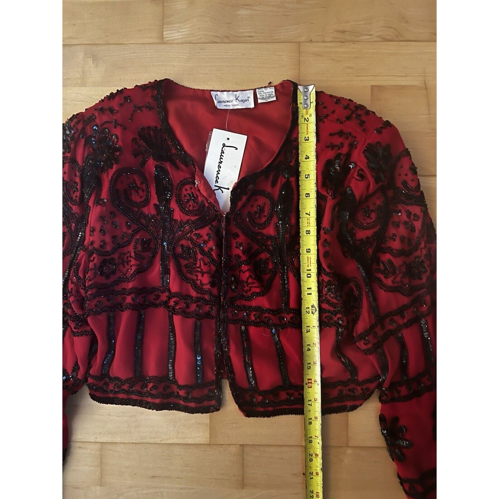 Vintage NWT VTG Laurence Kazar Black Red Cropped Beaded Silk L Size L / US 10 / IT 46 - 3 Thumbnail
