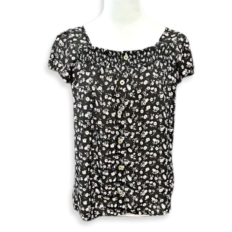 Other No Boundaries Blouse Floral Button Down Black White L 11/13 Size L / US 10 / IT 46 - 1 Thumbnail