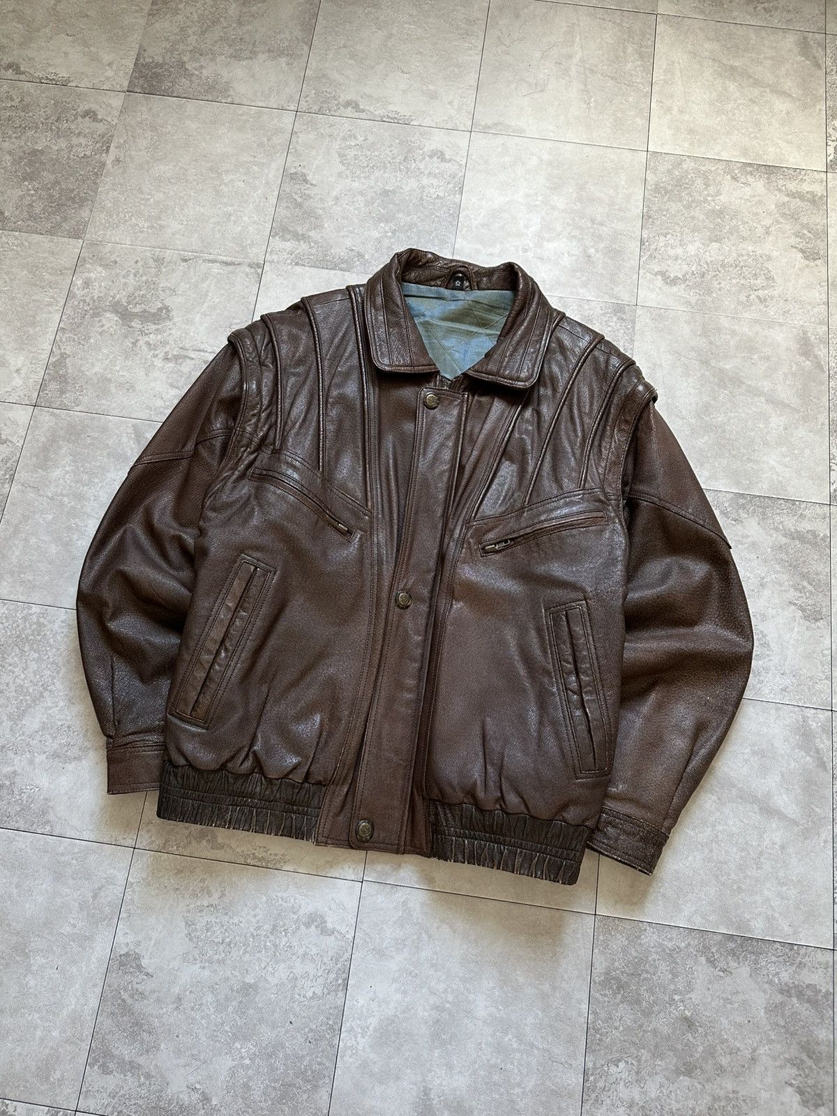 Genuine Leather × Vintage Vintage Brown Leather Bomber Avant Garde Transformer Jacket Size US L / EU 52-54 / 3 - 3 Thumbnail