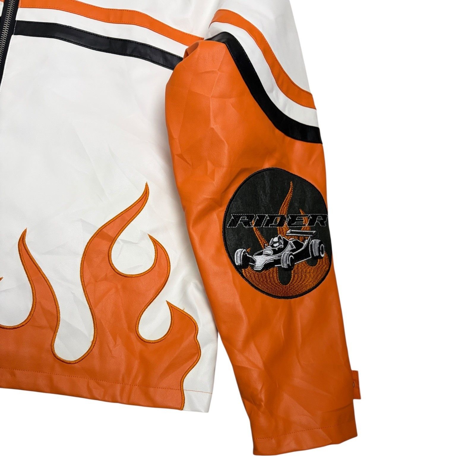 PrettyLittleThing PRETTYLITTLETHING Flame Faux Vegan Leather Bomber Jacket 6 Size M / US 6-8 / IT 42-44 - 2 Thumbnail