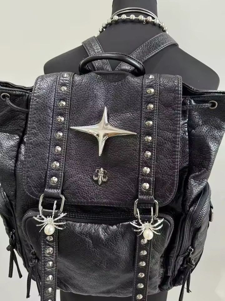 Gothic Punk Pu Leather Rivet Skull Capacity School Backpack