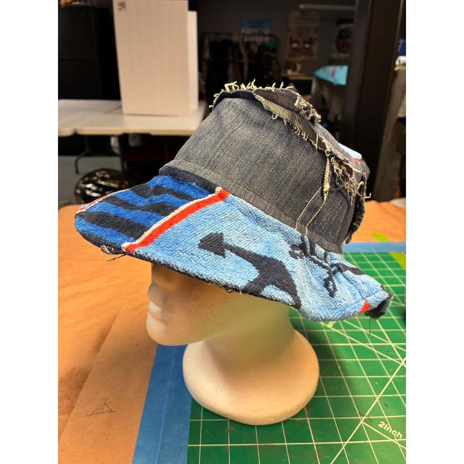 Other Miss Fit Upcycled Patchwork Denim Bucket Hat, Small, Beach Size ONE SIZE - 4 Thumbnail