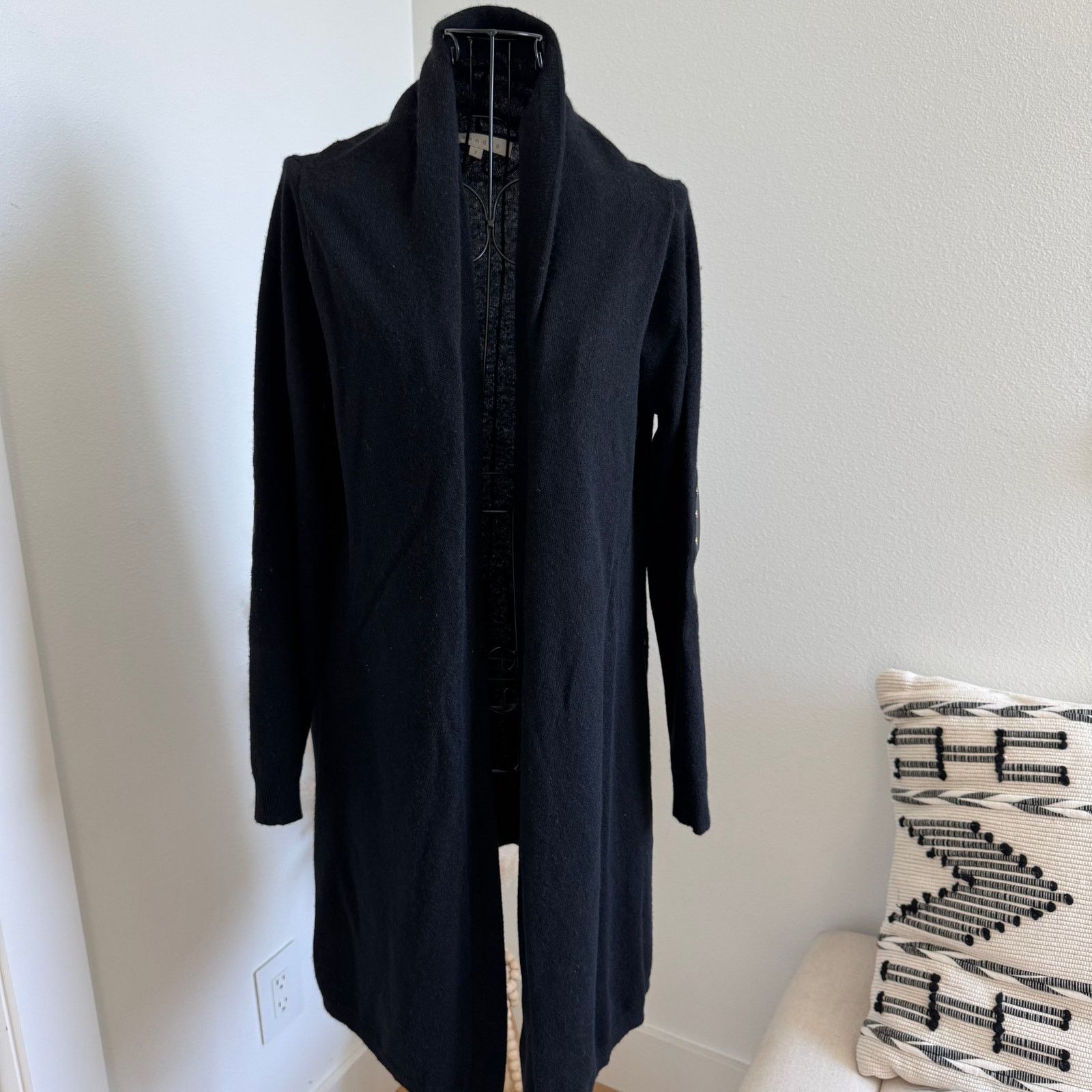 Sandro Sandro Studded Elbow Patch Black Wool/Cashmere Cardigan Size M / US 6-8 / IT 42-44 - 4 Thumbnail