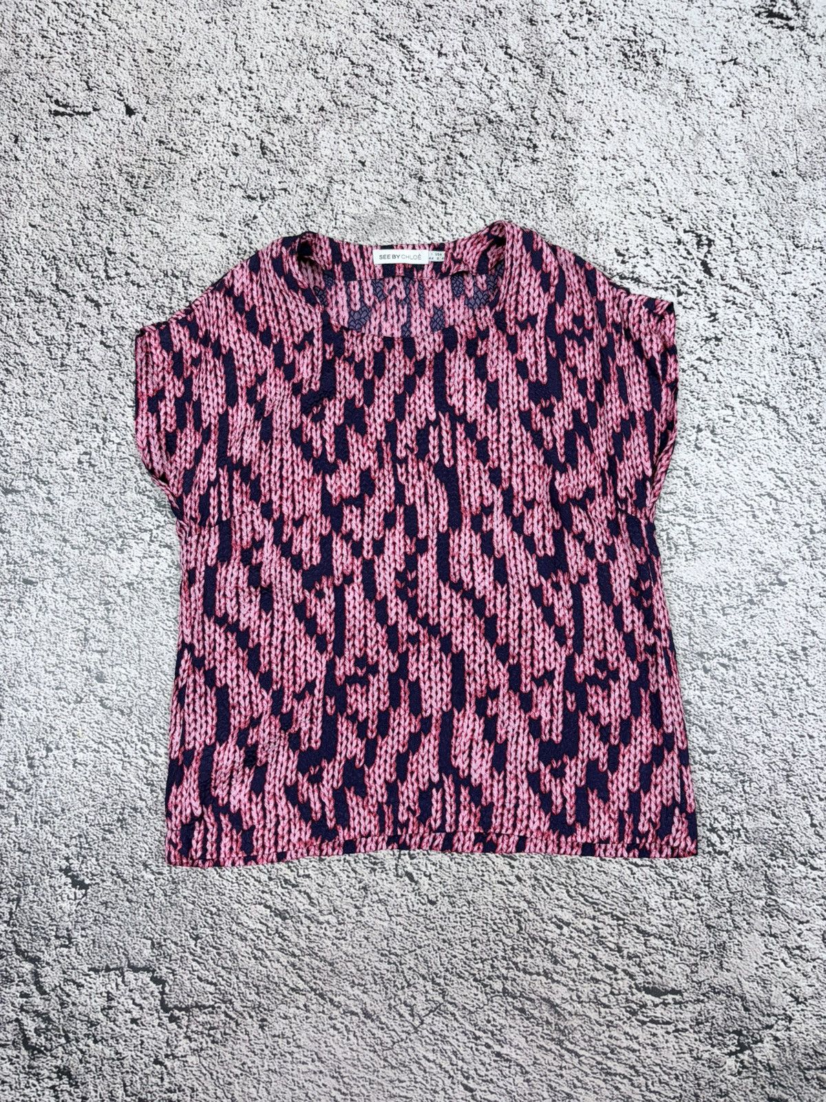 Chloe See By Chloe 100% Silk Trompe L'oeil Knit Print Top IT44 Size M / US 6-8 / IT 42-44 - 1 Thumbnail