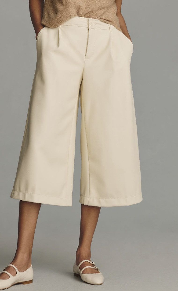 Anthropologie Anthropologie Faux Leather Culottes in Ivory, Size 6 Size 28" / US 6 / IT 42 - 2 Thumbnail