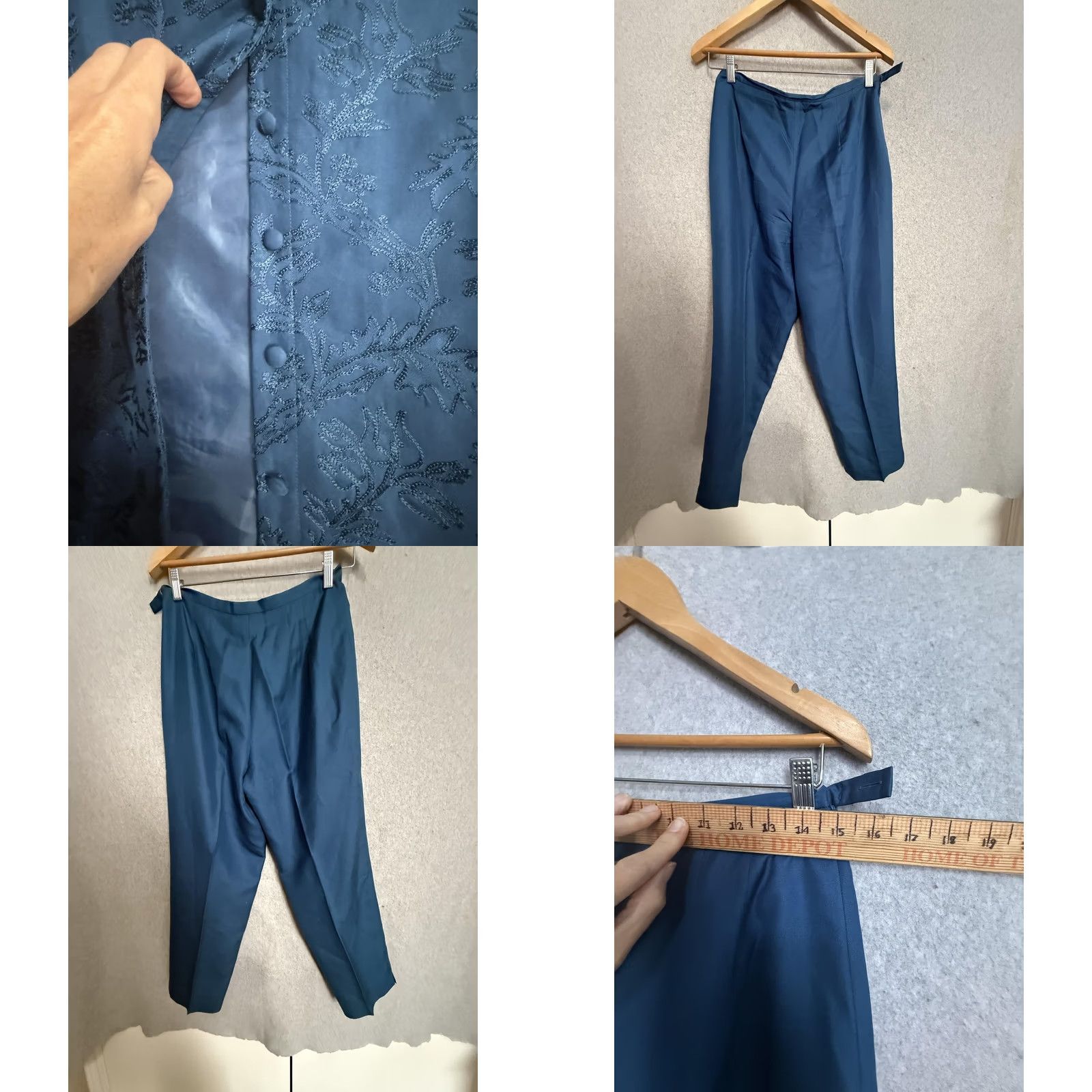 Talbots Talbots Petites Pants Vest Set Womens Top 10P Blue Silk 2 Pc Floral Sleeveless Collared Button Front Dressy Size L / US 10 / IT 46 - 9 Thumbnail