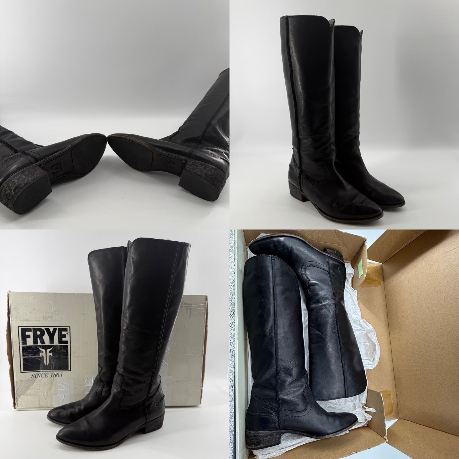 Frye Frye Ray Seam Tall Boots Leather Knee High Pointed Toe Block Heel 9M Black Women Boots with Box Size US 9 / IT 39 - 9 Thumbnail