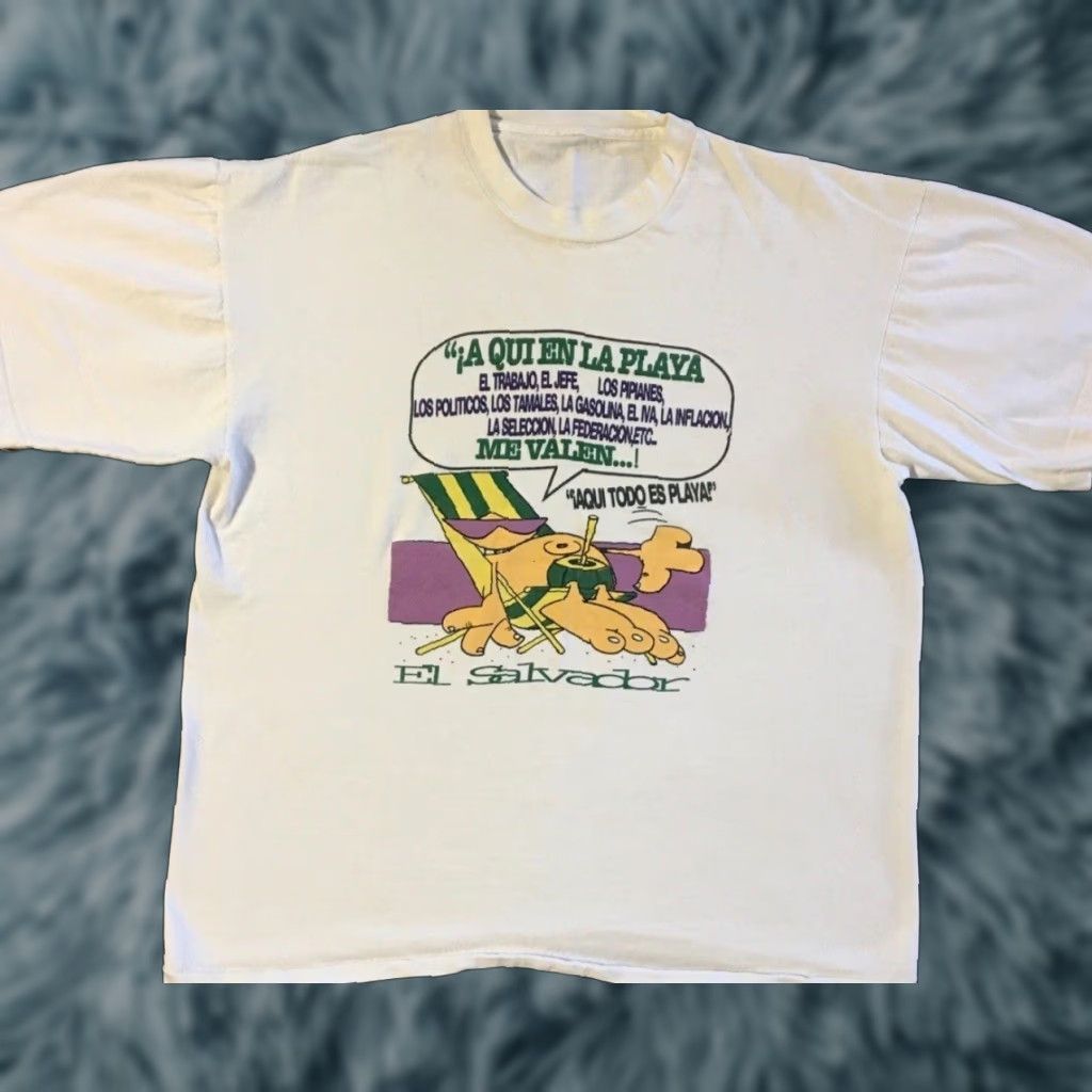 Vtg 90s El Salvador Faded Funny Beach Shirt S Boxy Surf Beer Bar Grunge 80s Mens T-Shirt White Pattern: Striped