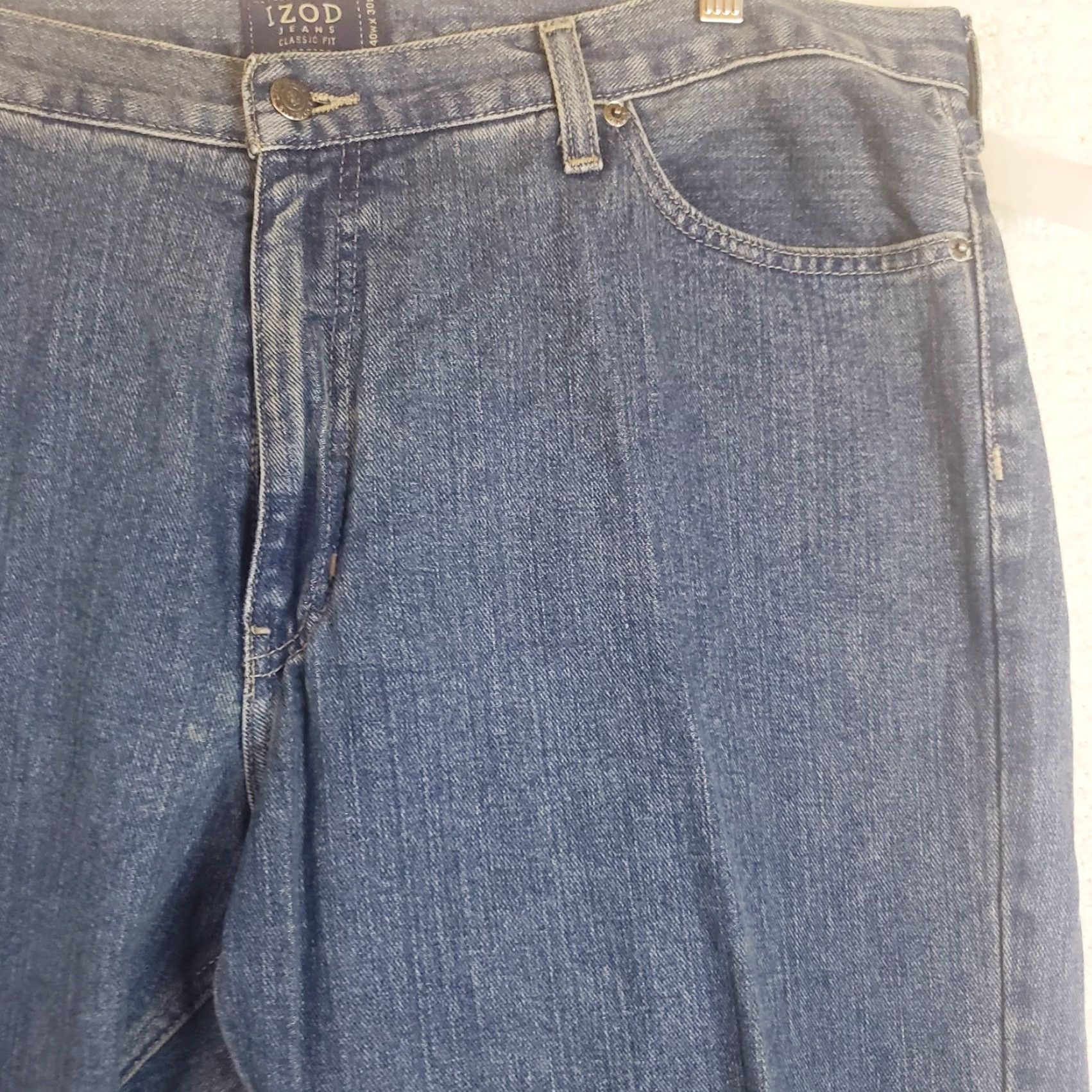 Izod IZOD Jeans Classic Fit Denim Blue 40x30 Men Regular 100% Cotton Zip Flat Front Straight Inseam 30 New With Tags Size US 40 / EU 56 - 5 Thumbnail