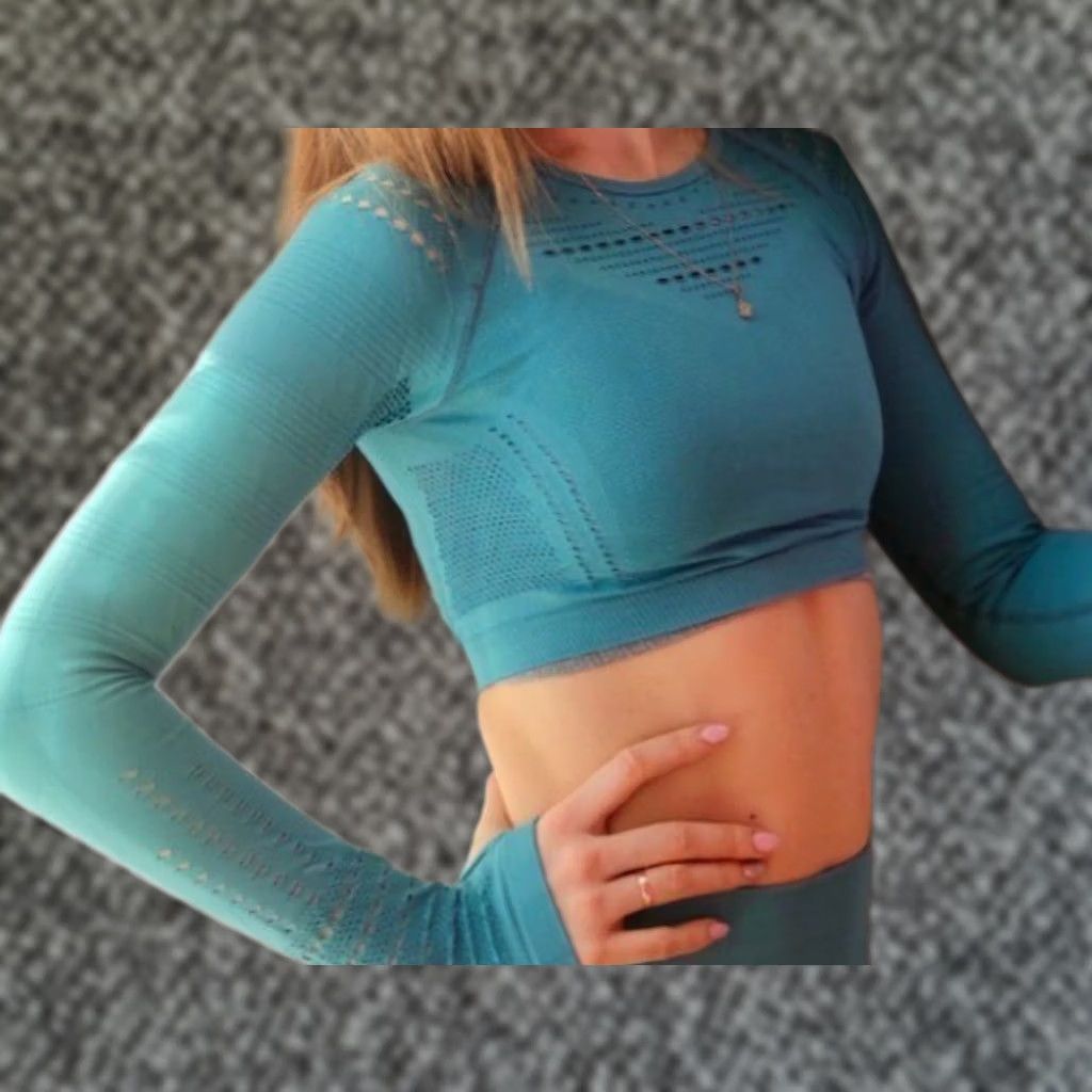 Gymshark Gymshark Crop Top Womens XS Teal Blue Flawless Knit Long Sleeve Thumbhole Size XS / US 0-2 / IT 36-38 - 1 Thumbnail