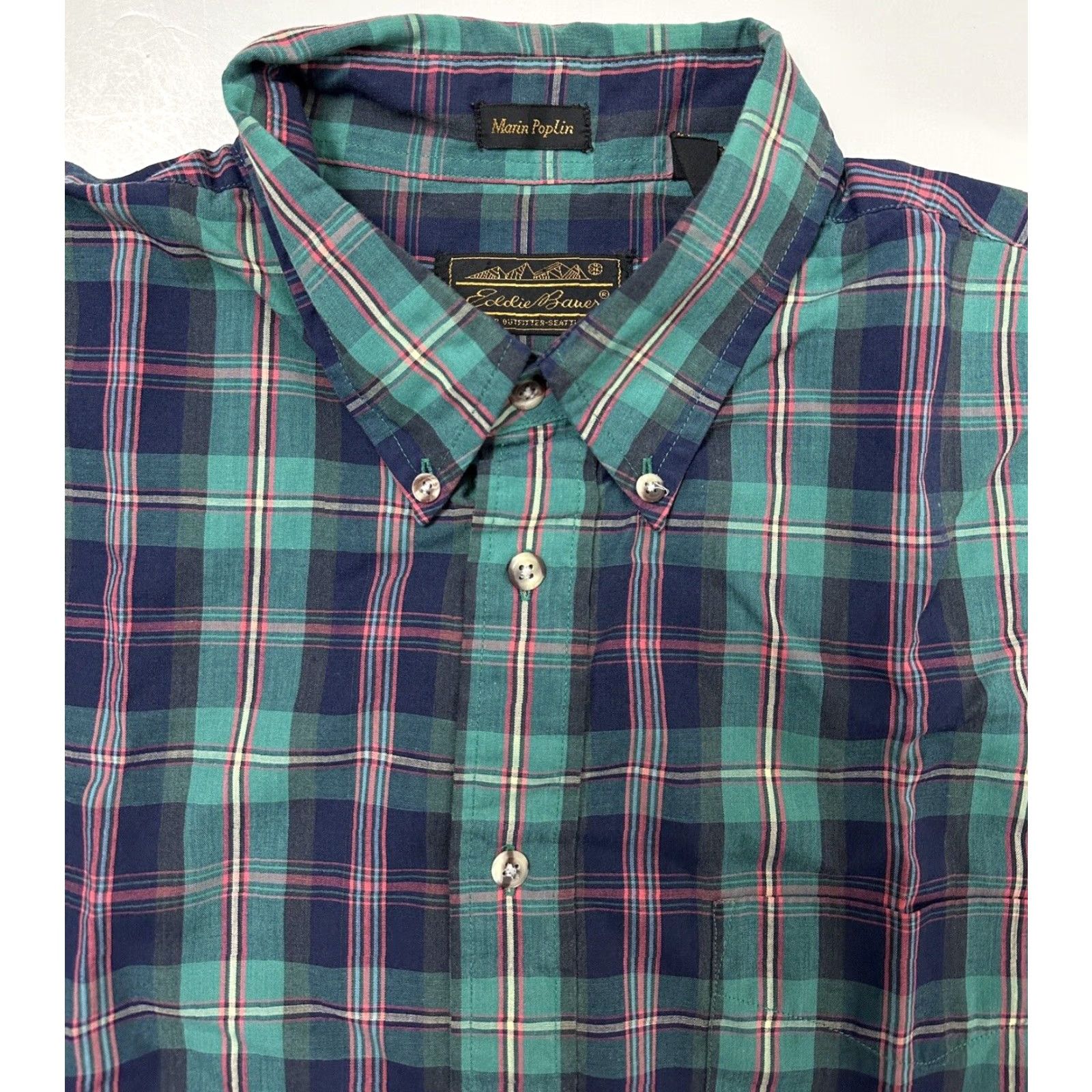 Eddie Bauer VINTAGE Eddie Bauer Marin Poplin Shirt Men XL Casual Plaid Button-Down Teal Green 90s Size US XL / EU 56 / 4 - 2 Thumbnail