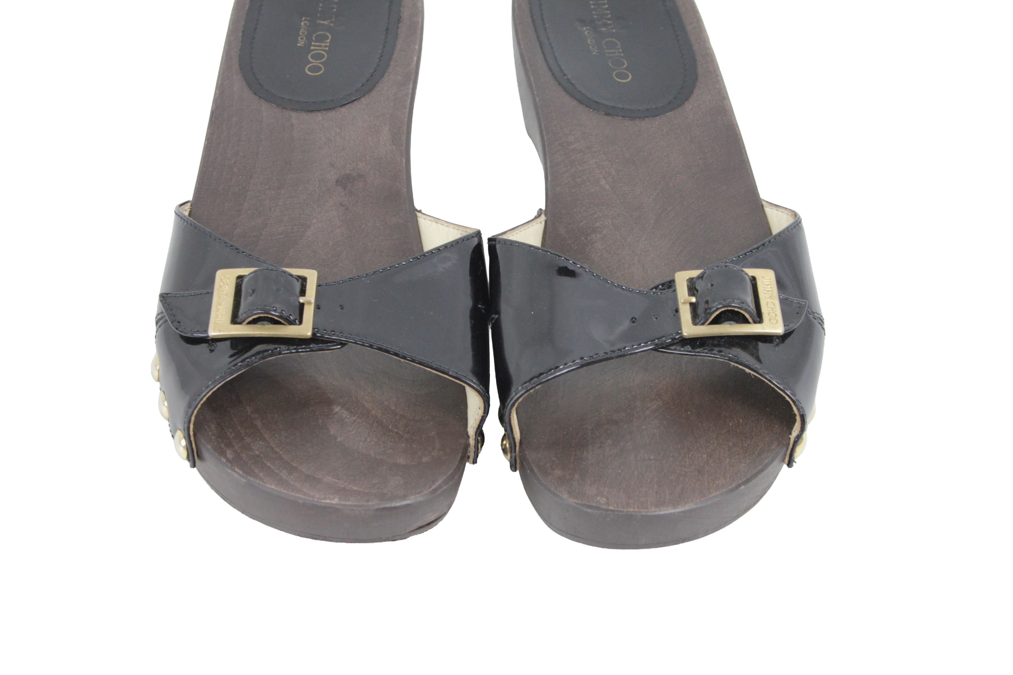 Jimmy Choo Wood Sabo Mules Y2K Studded Sandals Size US 8.5 / IT 38.5 - 5 Thumbnail