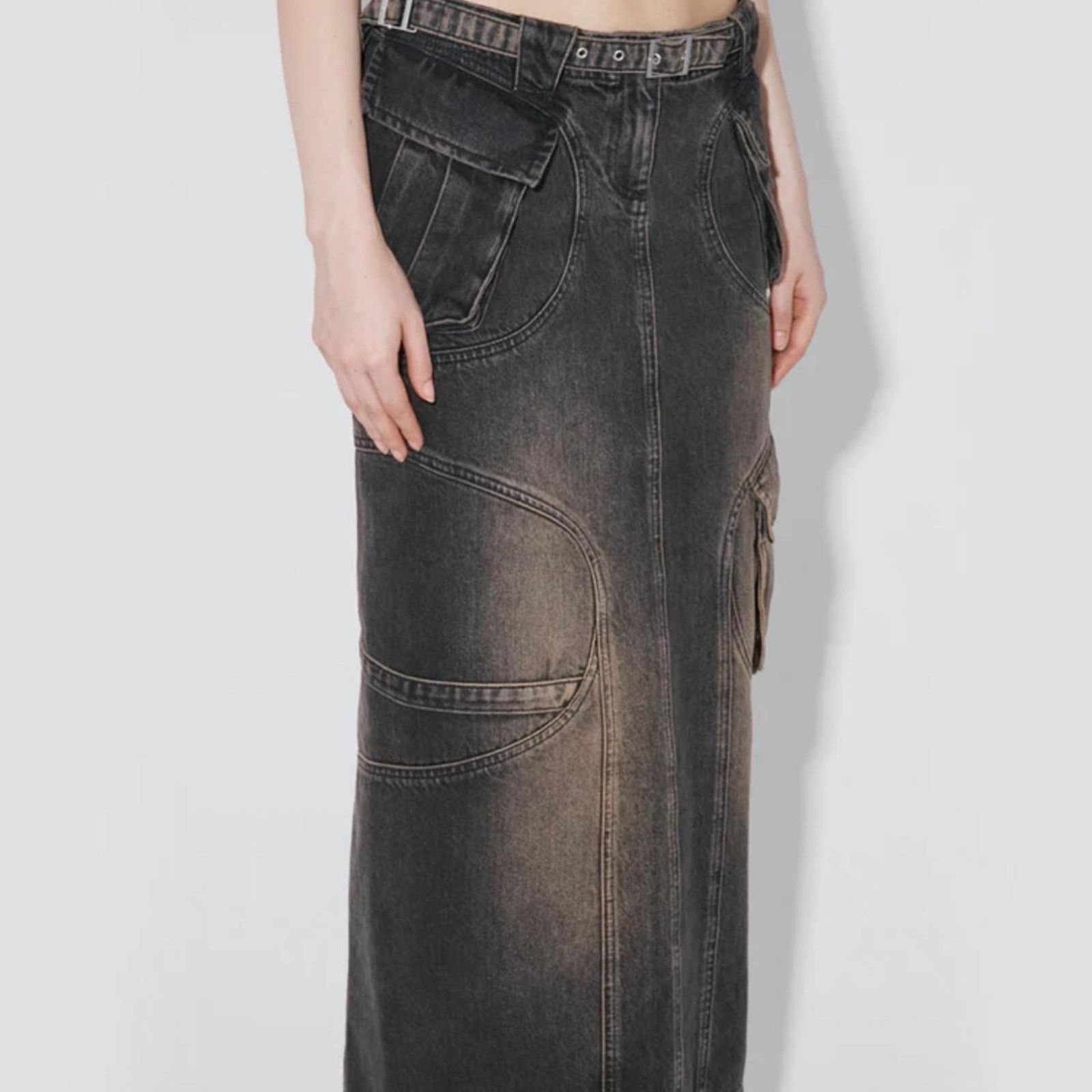 Misbhv MISBHV DENIM MAXI SKIRT - BROWN DISTRESSED Size 28" / US 6 / IT 42 - 2 Thumbnail