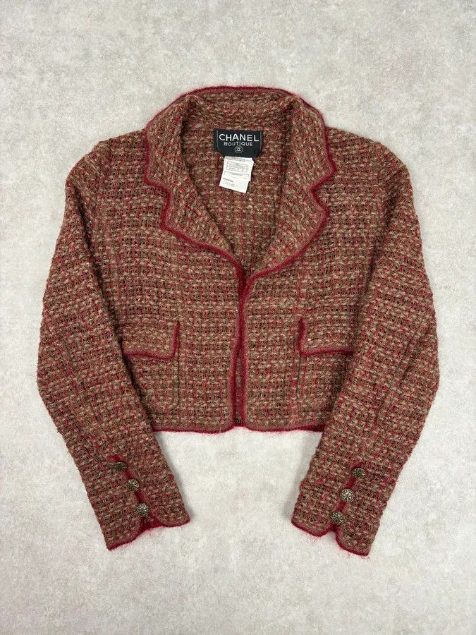 Chanel Chanel Burgundy Wool Tweed Contrast Trim Blazer Size S / US 4 / IT 40 - 1 Thumbnail