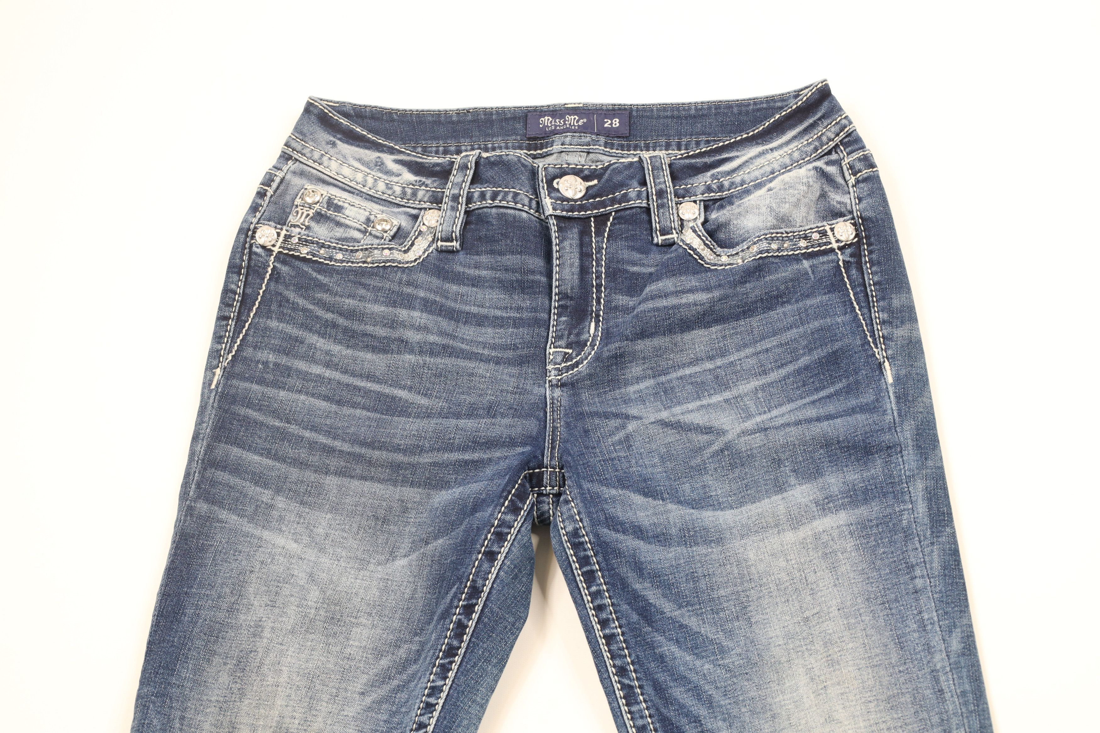 Miss Me × Vintage Miss Me Jeweled Sequin Mid Rise Straight Leg Denim Jeans Size 28" / US 6 / IT 42 - 2 Thumbnail