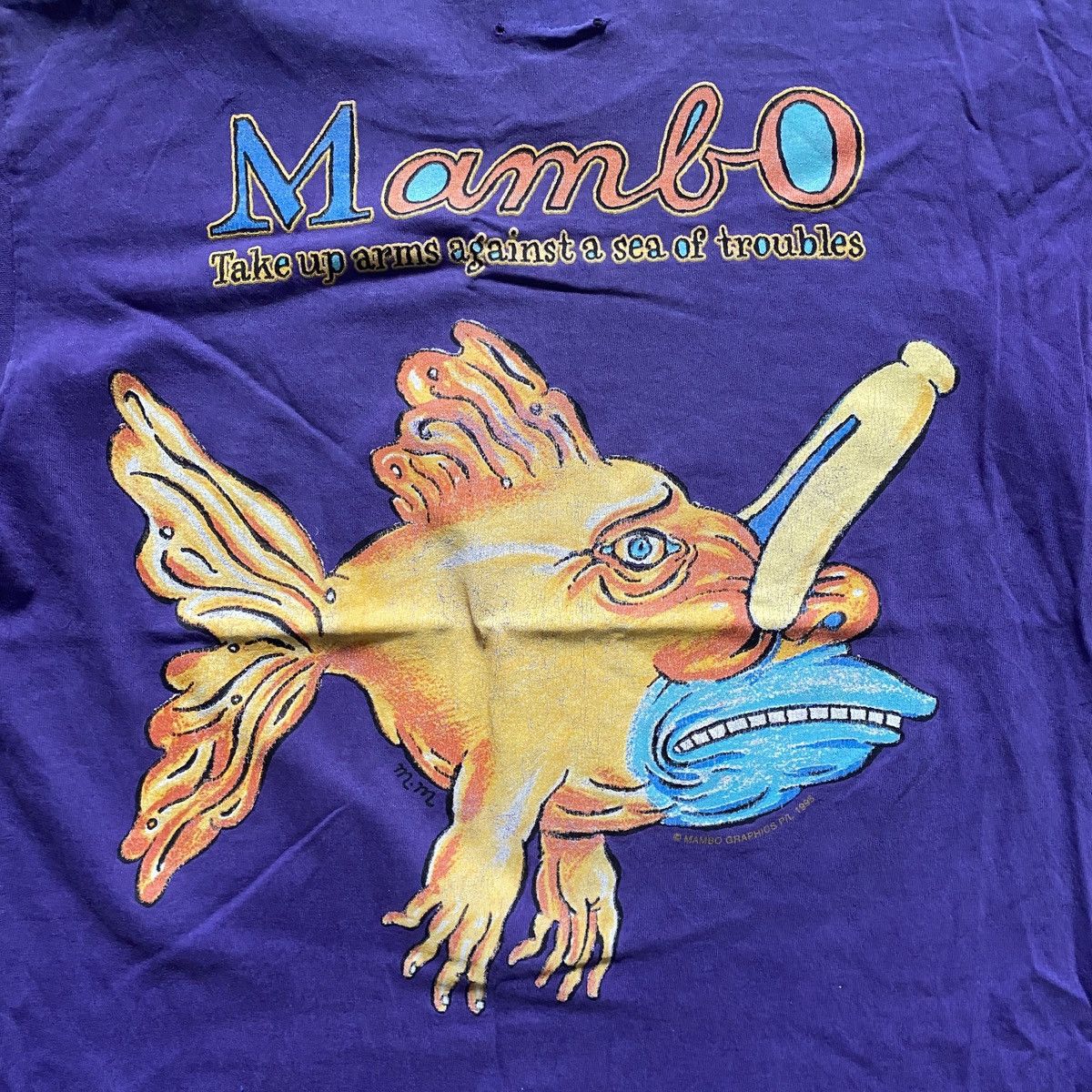 Mambo VINTAGE 1995 RARE MAMBO FISH AMAZING DESTRESSED T SHIRT 315 Size US XL / EU 56 / 4 - 5 Thumbnail