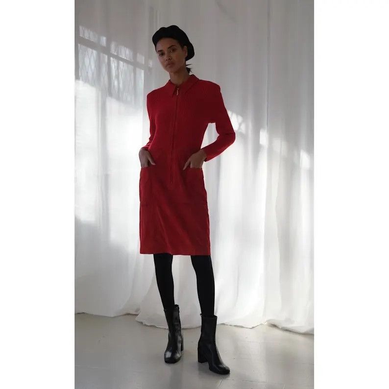 Escada Red Vintage Escada Leather Dress Size S / US 4 / IT 40 - 1 Thumbnail