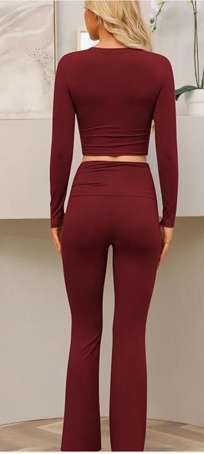 NBDN Nobrandedon Lounge Set with Fold-Over Flare Pants, Long Sleeve SMALL Size ONE SIZE - 3 Thumbnail