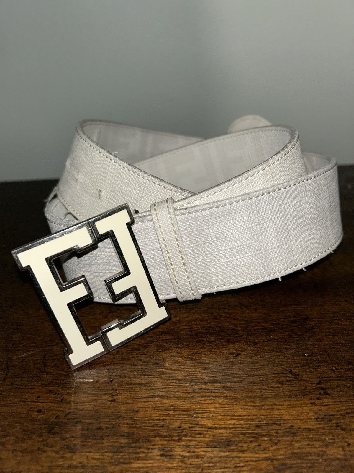 image of Fendi White Monogram Belt, Men's (Size 44)