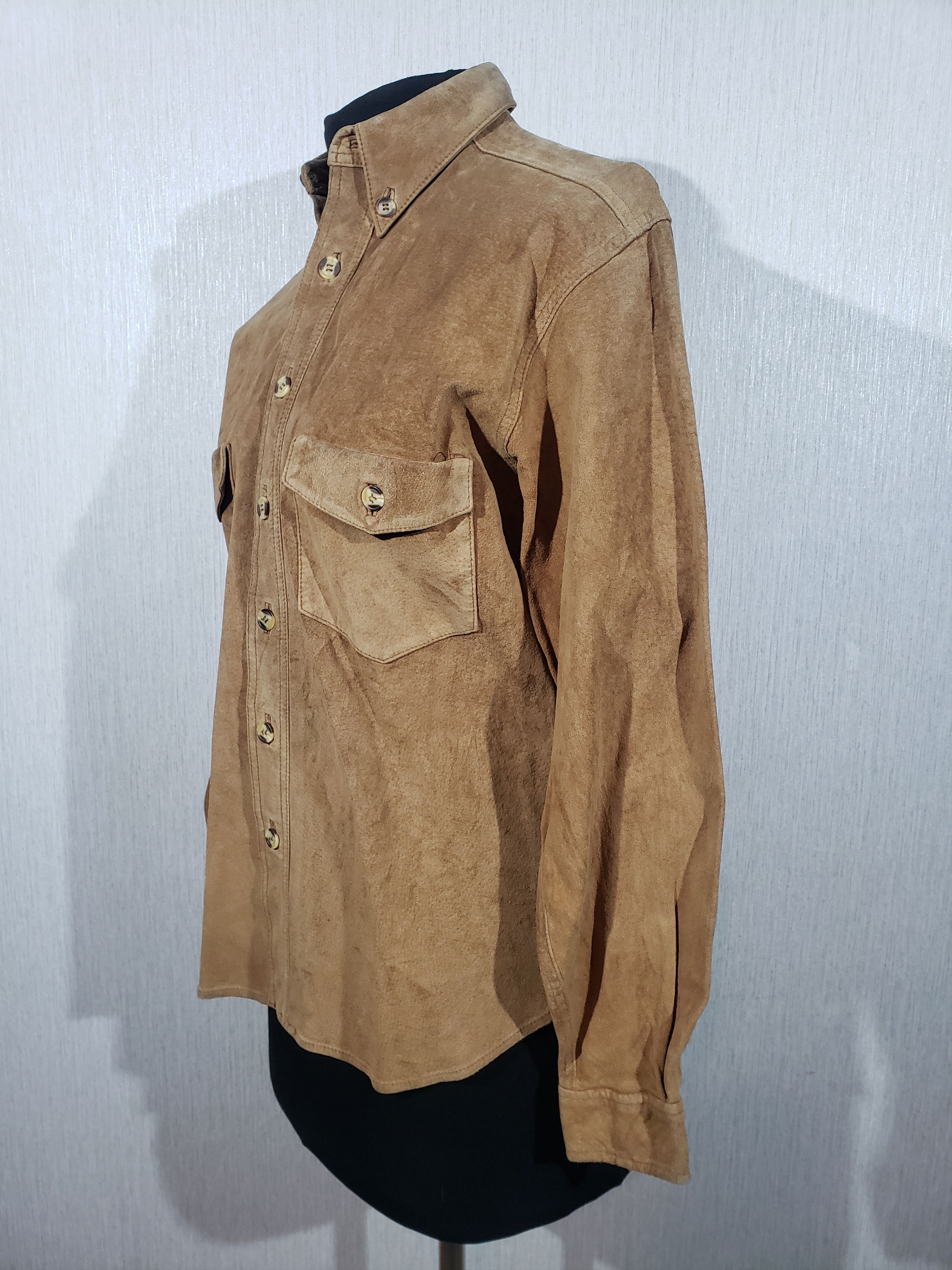 Genuine Leather Brown suede men's shirt. Size US S / EU 44-46 / 1 - 2 Thumbnail
