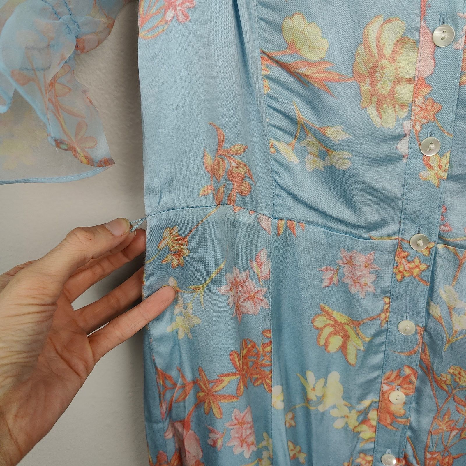 French Connection French Connection Floral Midi Dress Womens 0 Blue Pink Size XS / US 0-2 / IT 36-38 - 4 Thumbnail