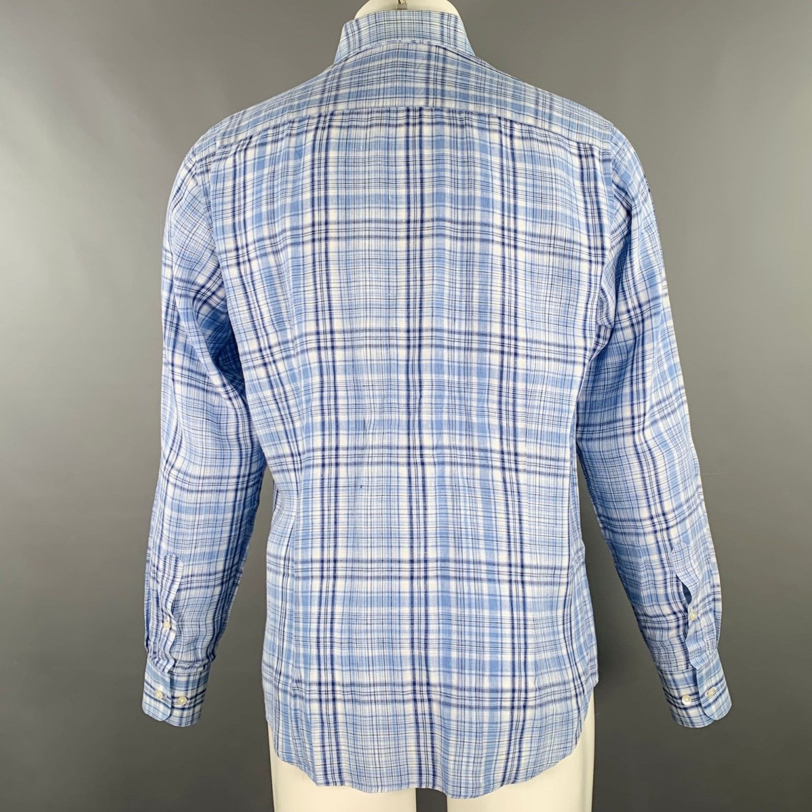 Etro ETRO Size 40 Blue White Plaid Button Down Long Sleeve Shirt Size US XXS / EU 40 - 3 Thumbnail