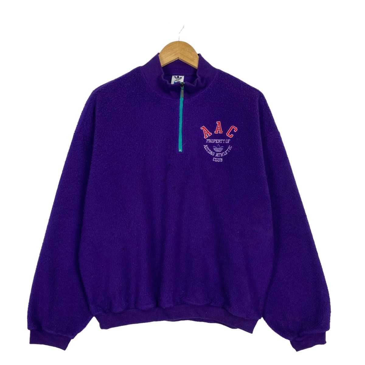 image of Vintage 80's Adidas Half Zipper Fleece in Purple, Men's (Size Large)