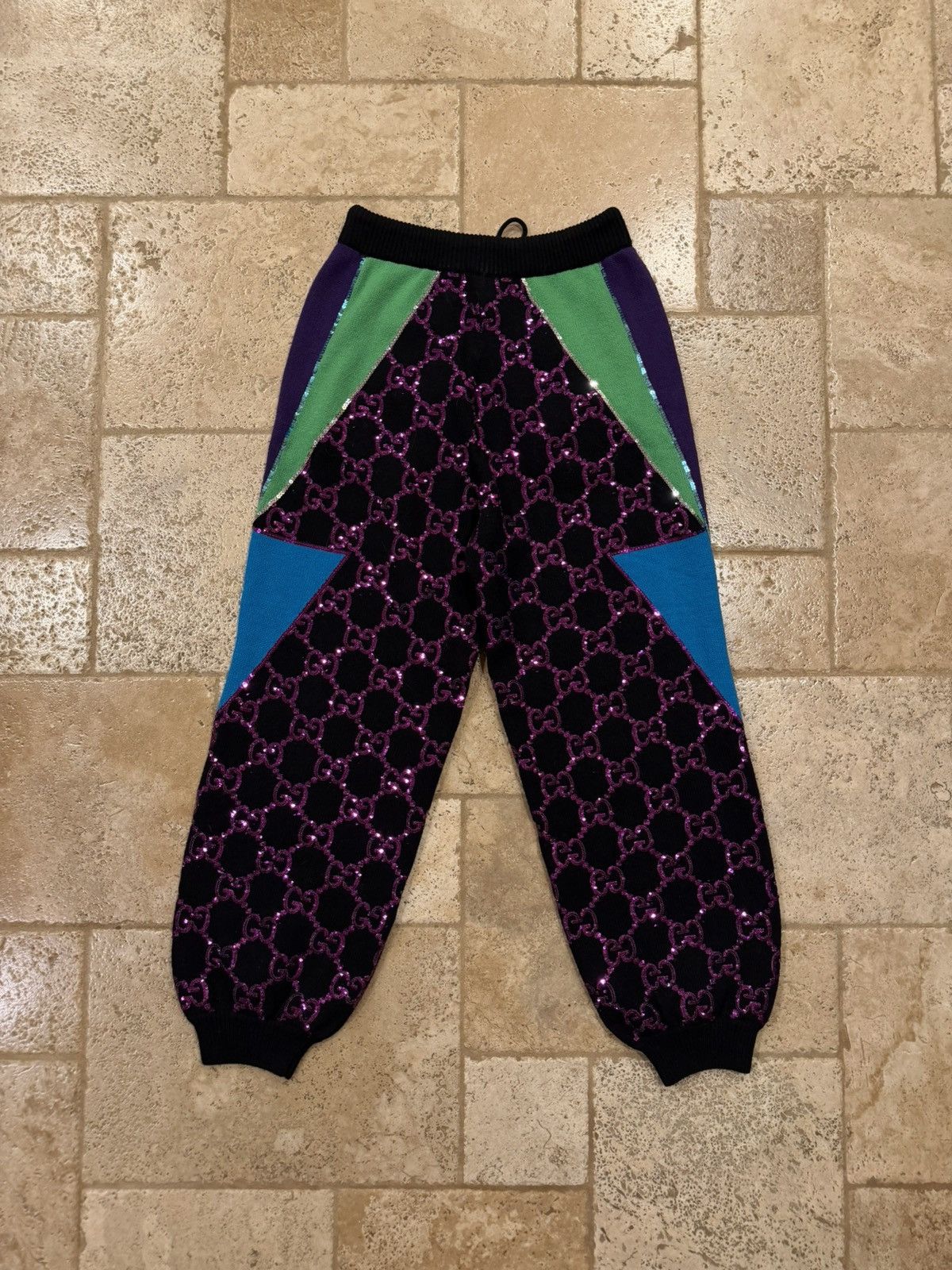 Gucci Gucci GG Sequin Monogram Purple / Black Wool Rib Knit Pants Size 30" / US 8 / IT 44 - 4 Thumbnail
