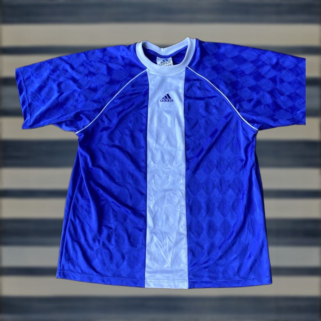 Adidas VINTAGE Adidas Center Logo Soccer Jersey XL Blue White Embroidered Mens 90s Short Sleeve Crew Neck Pullover Jersey Soccer All Seasons Fashion Size US XL / EU 56 / 4 - 1 Thumbnail