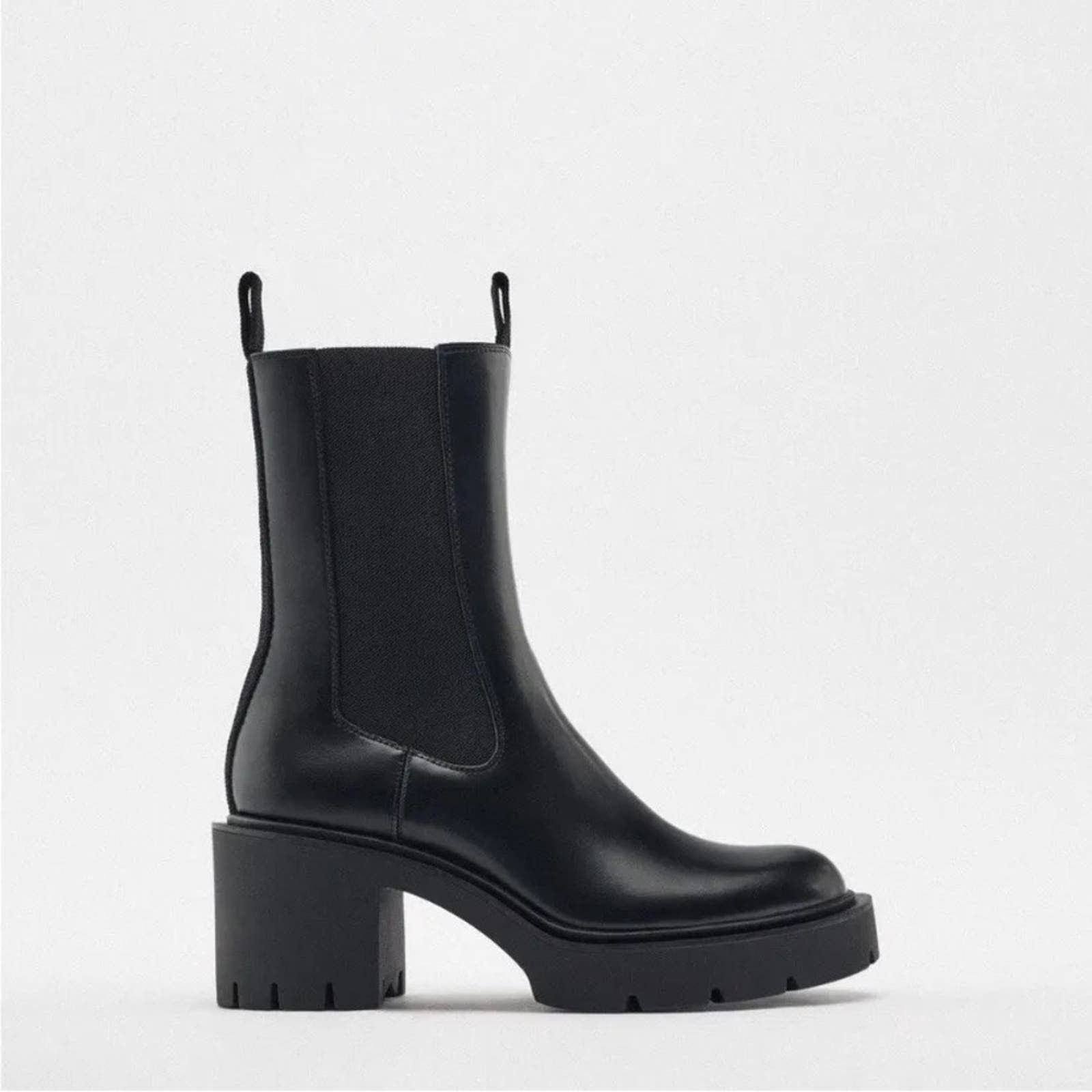 image of New Zara Black High Heel Shoes Chelsea Boots Lug Solecsize 40 9, Women's