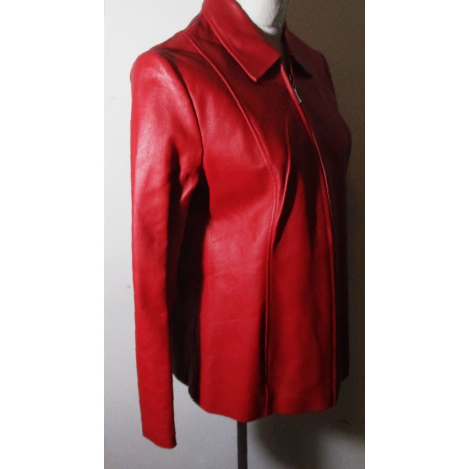 Vintage DIALOGUE Women's Leather Jacket Red Full Zip S NEW Size S / US 4 / IT 40 - 3 Thumbnail