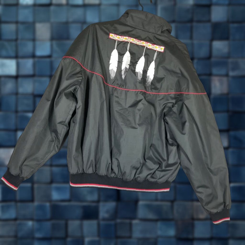 CO Vintage Mid-West Garment Co Jacket Mens XL Black Red Feathers Embroidered 90s Size US L / EU 52-54 / 3 - 1 Thumbnail
