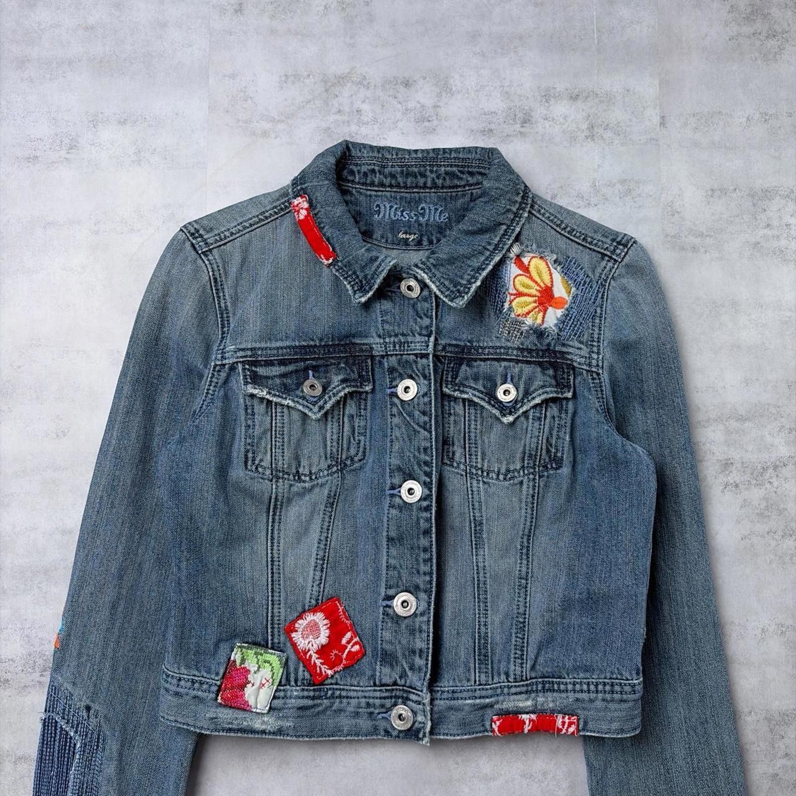 Other Y2K Miss Me Patchwork Grunge Denim Trucker Jacket Size M / US 6-8 / IT 42-44 - 3 Thumbnail