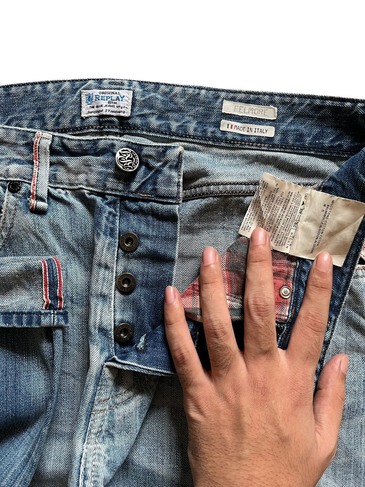 Replay Vintage Replay Selvedge Faded Wash Distressed Loose Jeans Size US 33 - 10 Thumbnail